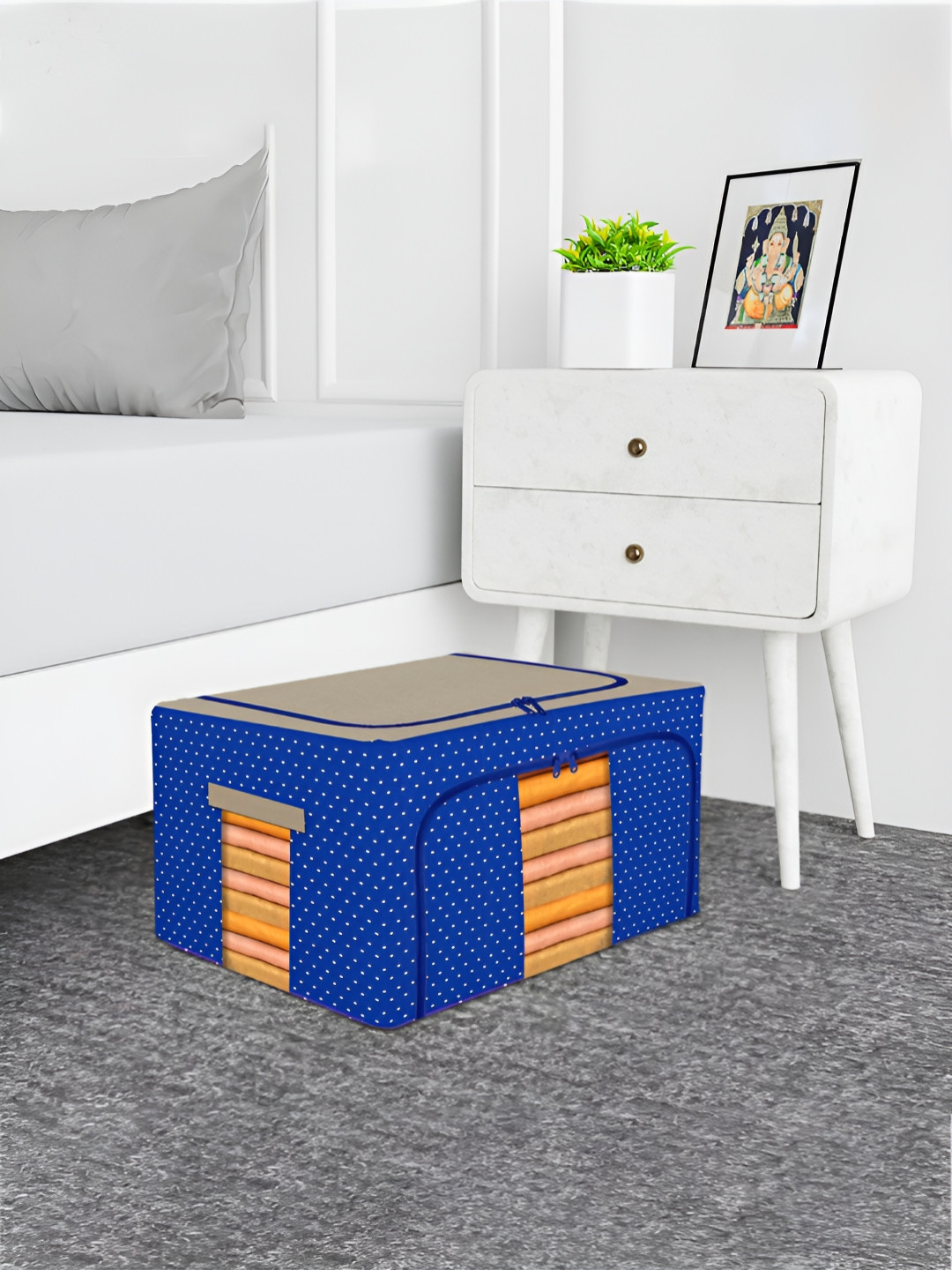 Kuber Industries Blue 8 Pieces Printed Steel Frame Underbed Drawer Organiser 66 Liter