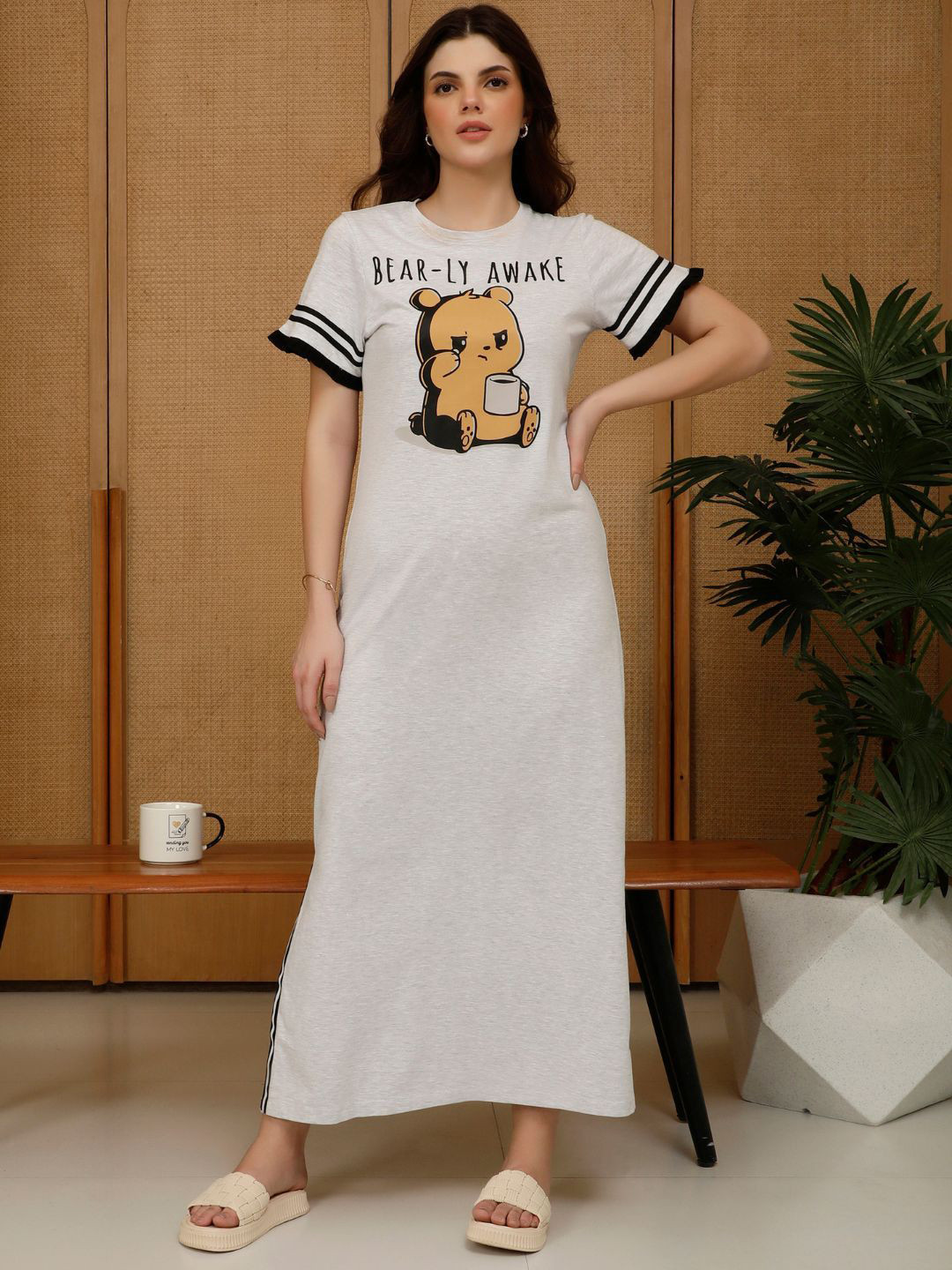 Slumber Jill Round Neck Printed Pure Cotton Maxi T-Shirt Nightdress