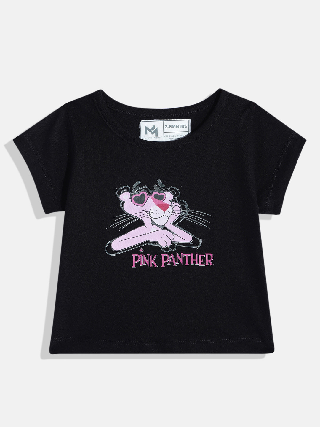 YK X Minute Mirth Girls Pink Panther Printed Pure Cotton T-shirt
