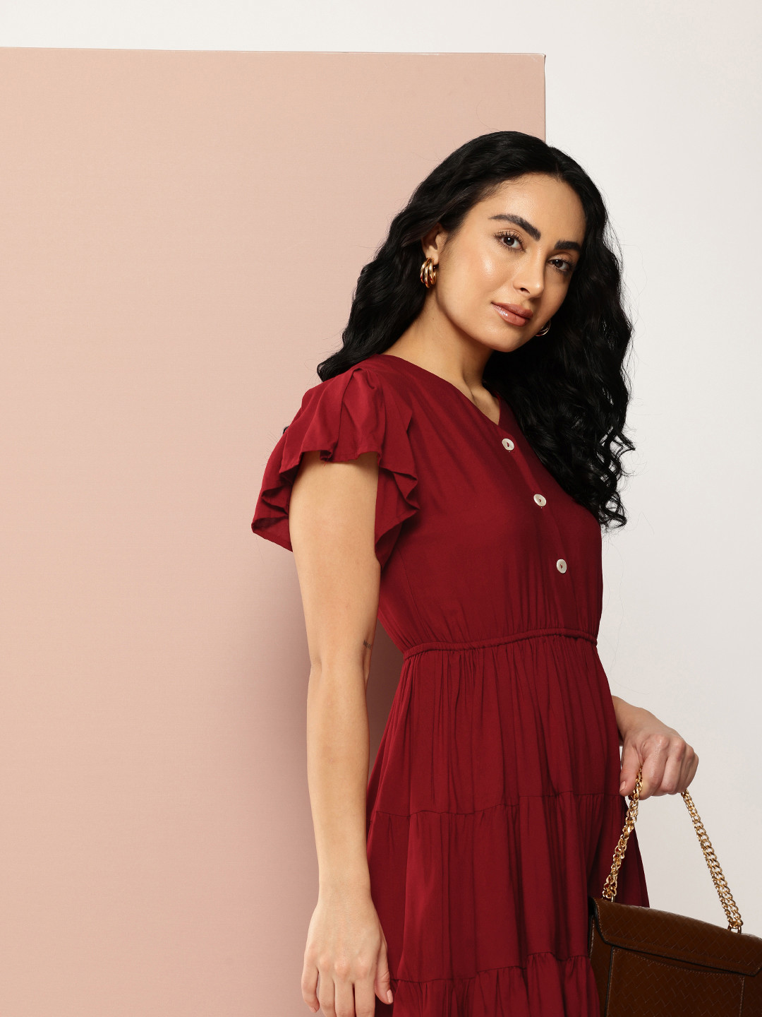 Ironic Creation Flutter Sleeves Tiered A-Line Dress