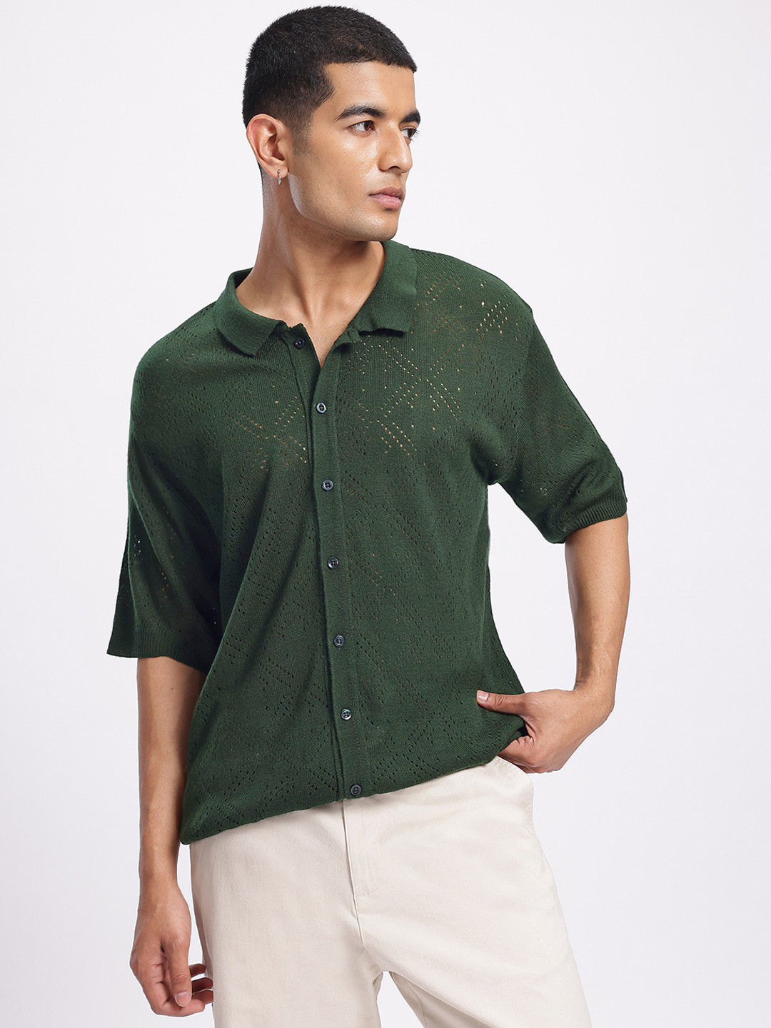 Kook N Keech Open Knit Drop-Shoulder Relaxed Shirt