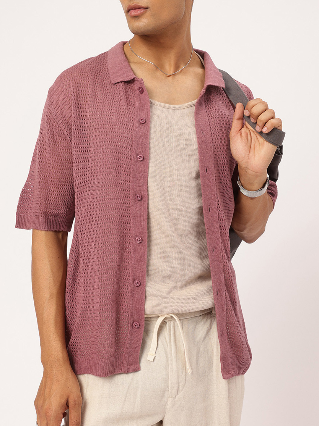 Kook N Keech Crochet Knit Semi-Sheer Oversized Shirt