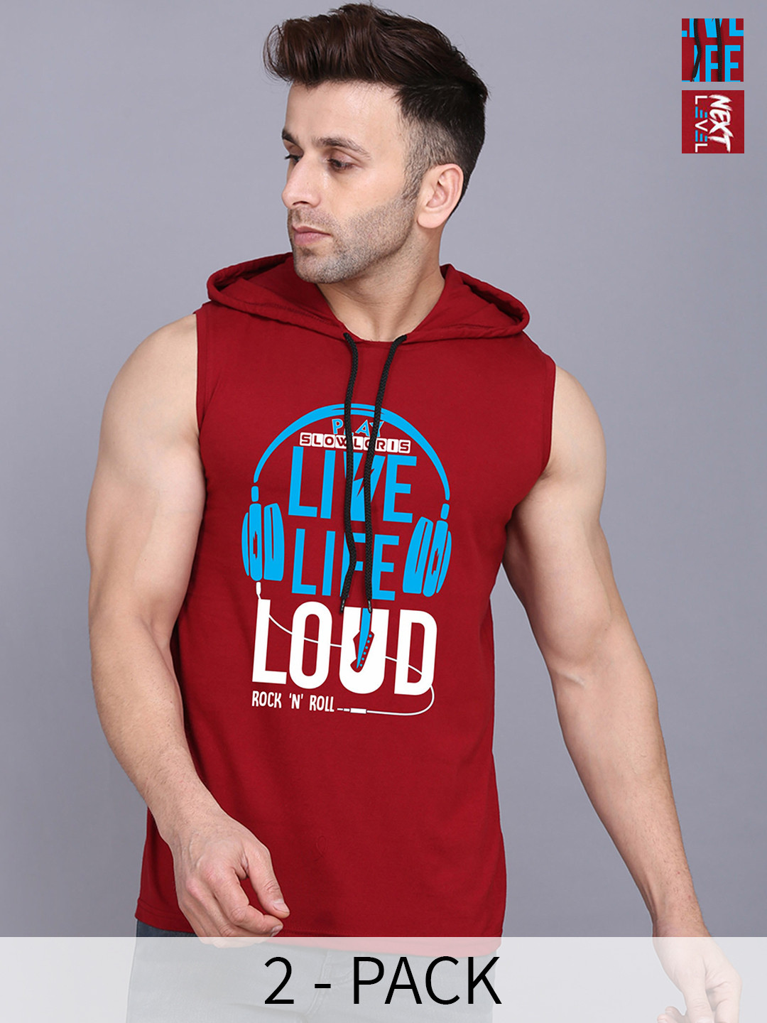 SLOWLORIS Pack Of 2 Printed Innerwear Vests -SL28 COMBO (ADV MAROON) (LOUD MAROON)