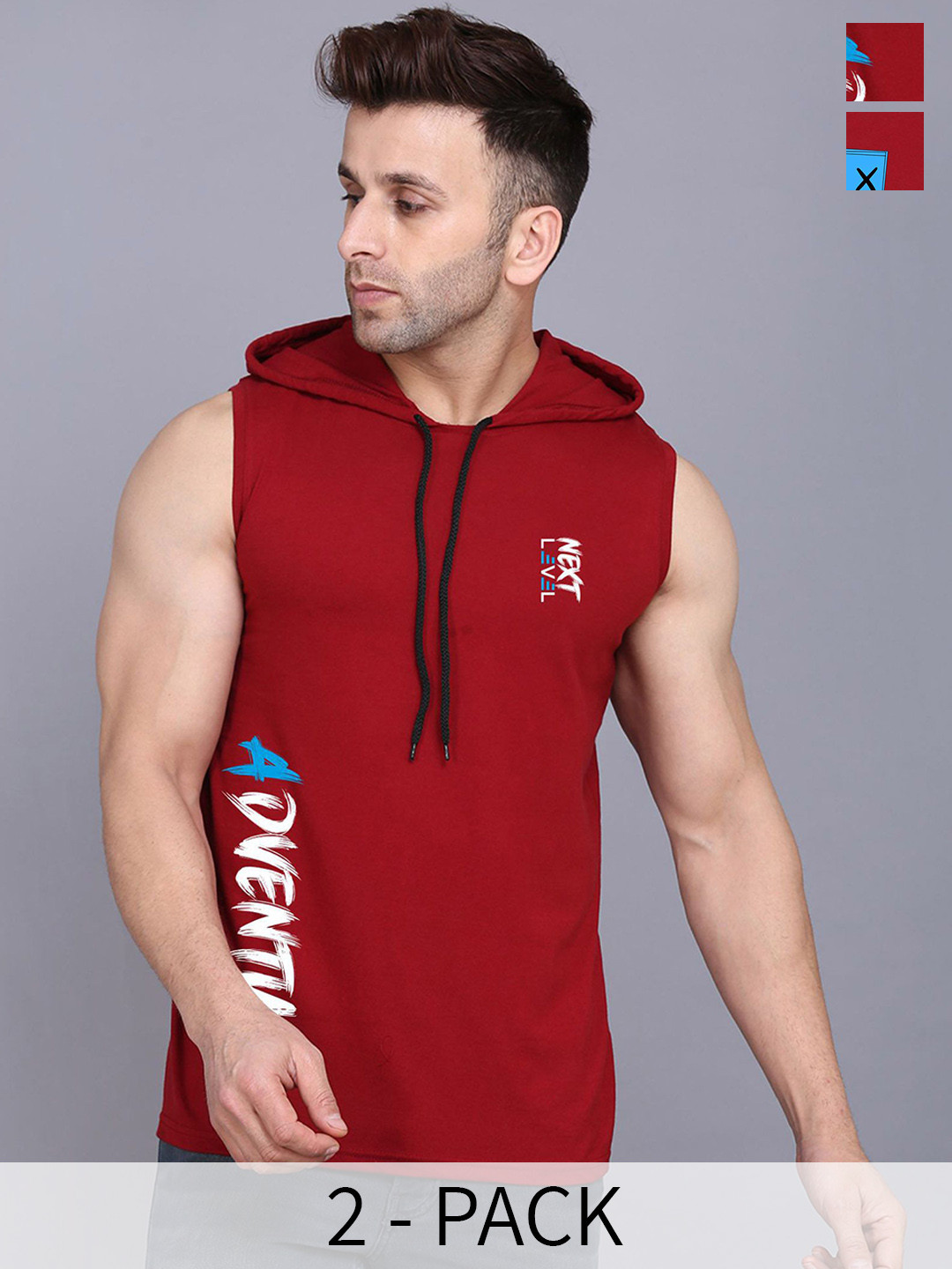 SLOWLORIS Pack of 2 Printed Sleeveless Gym Vests-SL28 COMBO (ADV MAROON) (JUST MAROON)