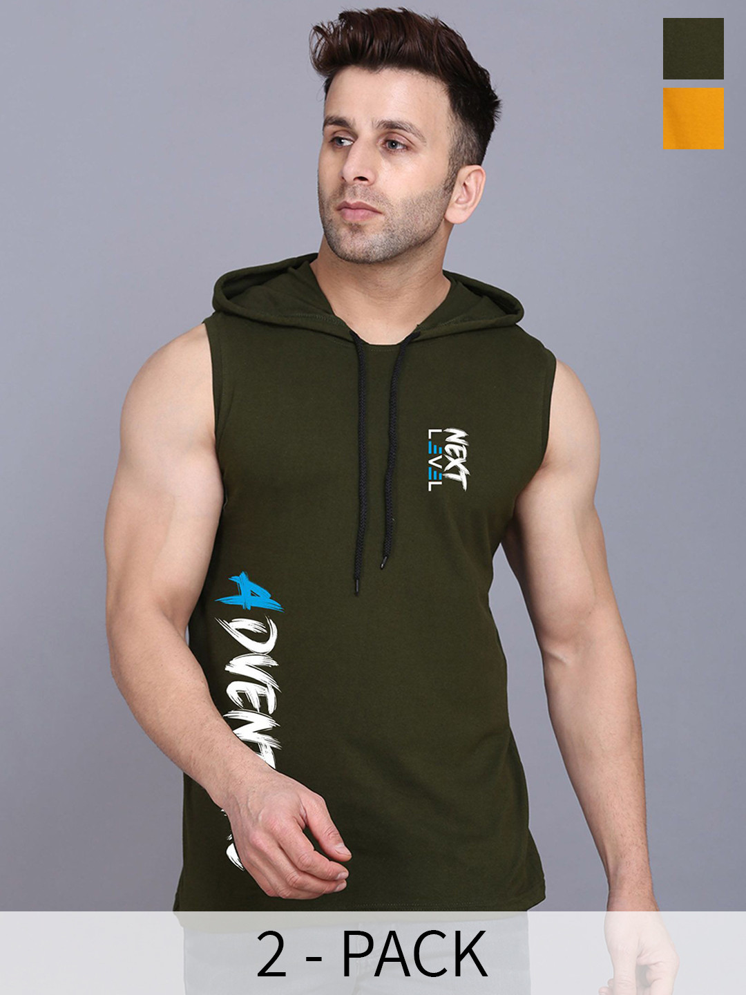 SLOWLORIS 2-Pcs Cotton Sleeveless Innerwear Vests SL28 COMBO (ADV OLIVE) (JUST MUSTARD)