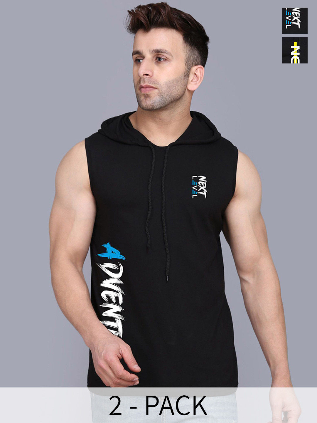 SLOWLORIS Pack Of 2 Printed Sleeveless Gym Vest SL28 COMBO (ADV BLACK) (NVR BLACK)