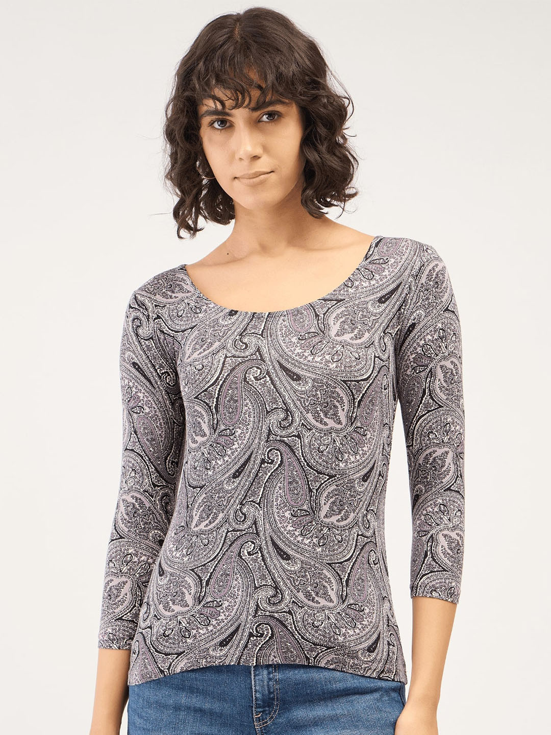 SALT ATTIRE Round The Clock Ethnic Paisley Printed Round Neck Top
