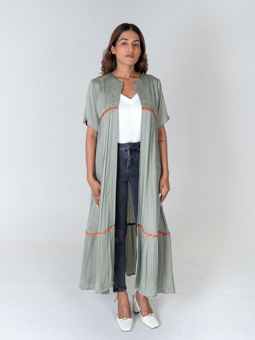 Neora Longline Silk Braided Open Front Shrug