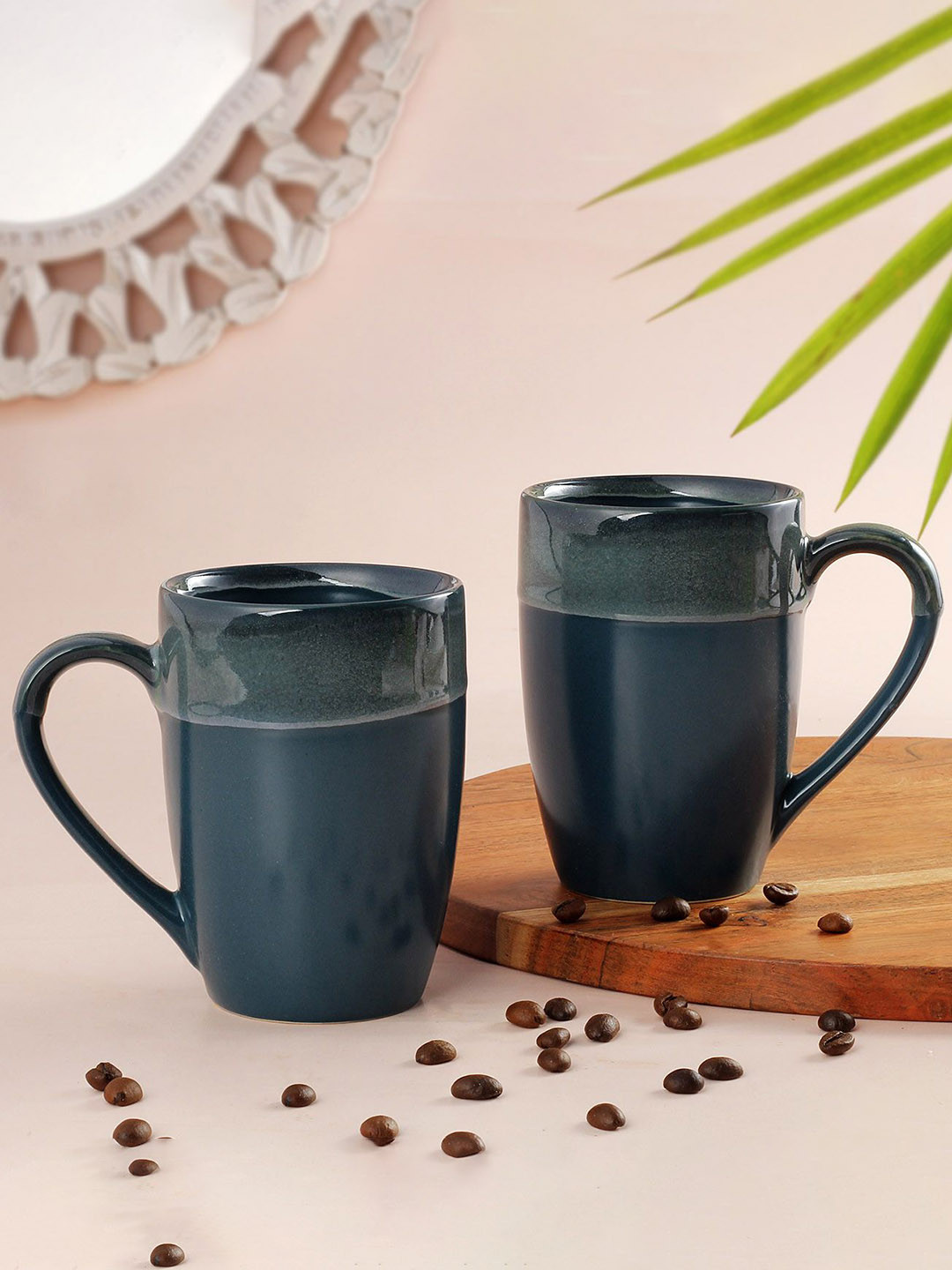 IGP Blue Stoneware Handmade 2 Piece Mugs-420ml