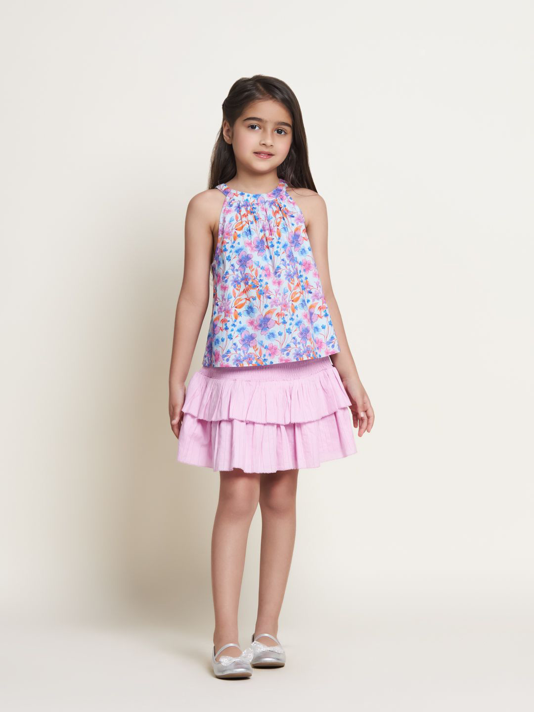 The Tribe Kids Girls Printed Pure Cotton Top with Skirt