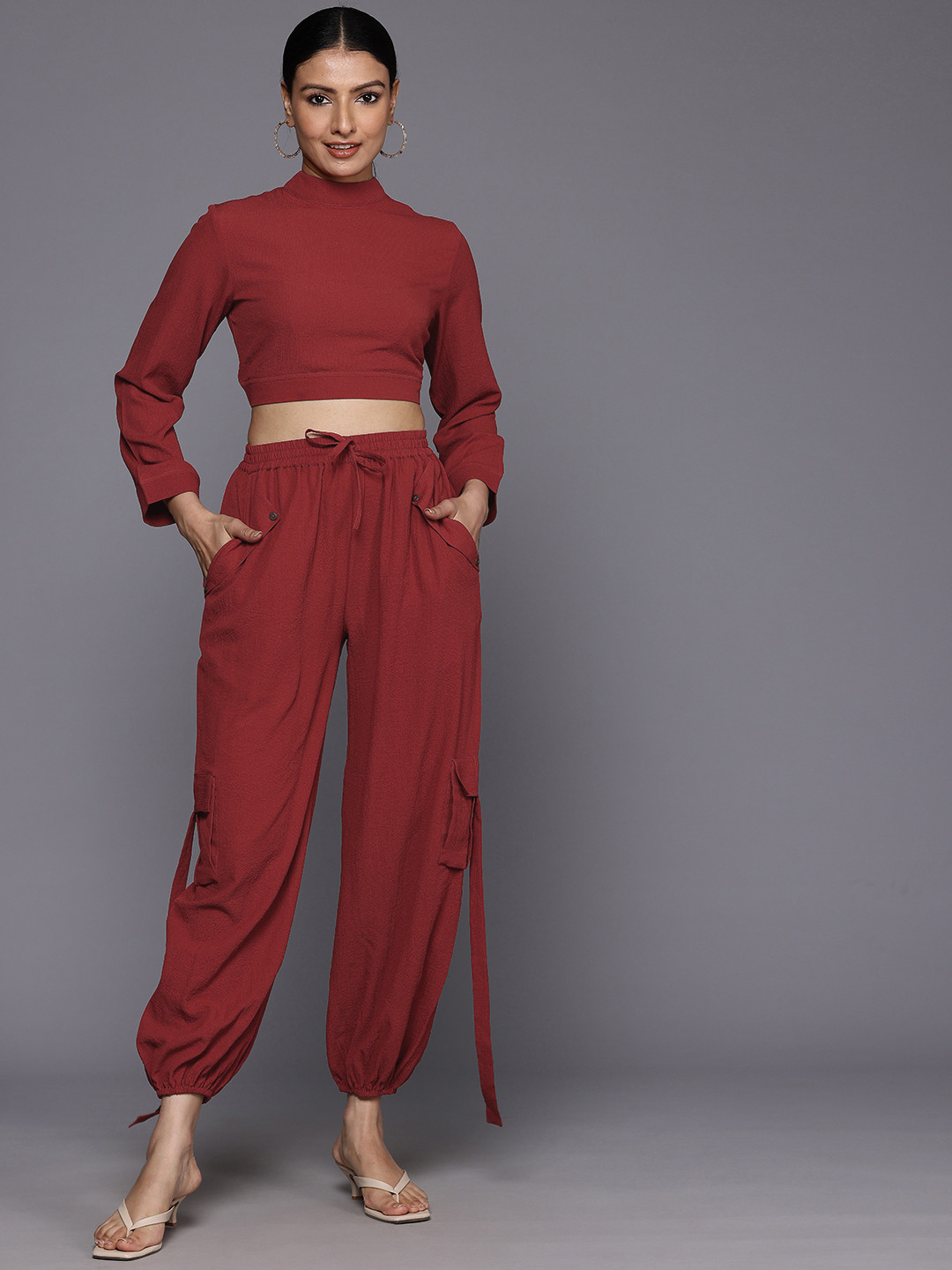 Varanga Silk Crepe Crop Top With Joggers