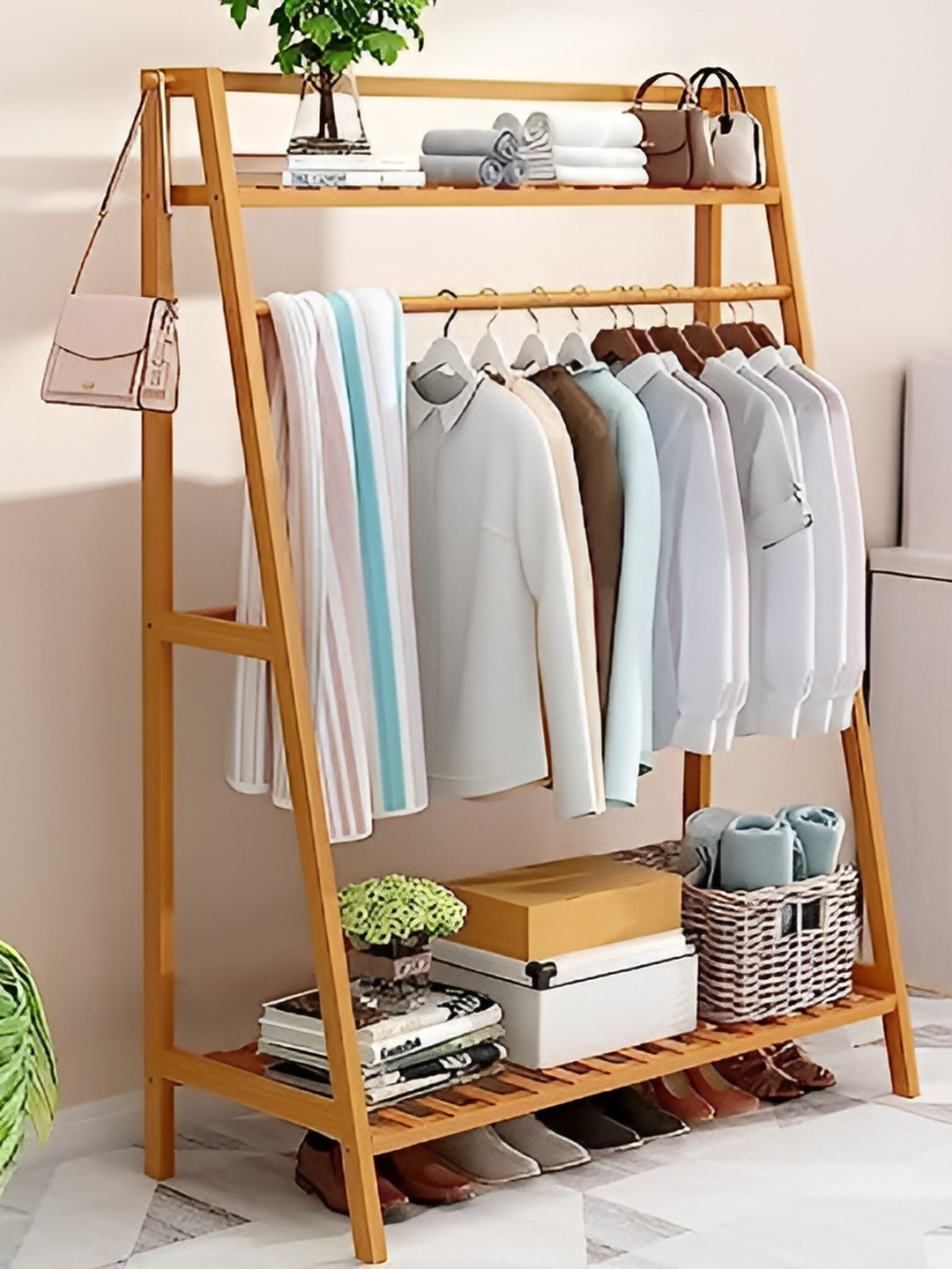 ADA Handicraft Beige Bamboo A shaped Garment Rack