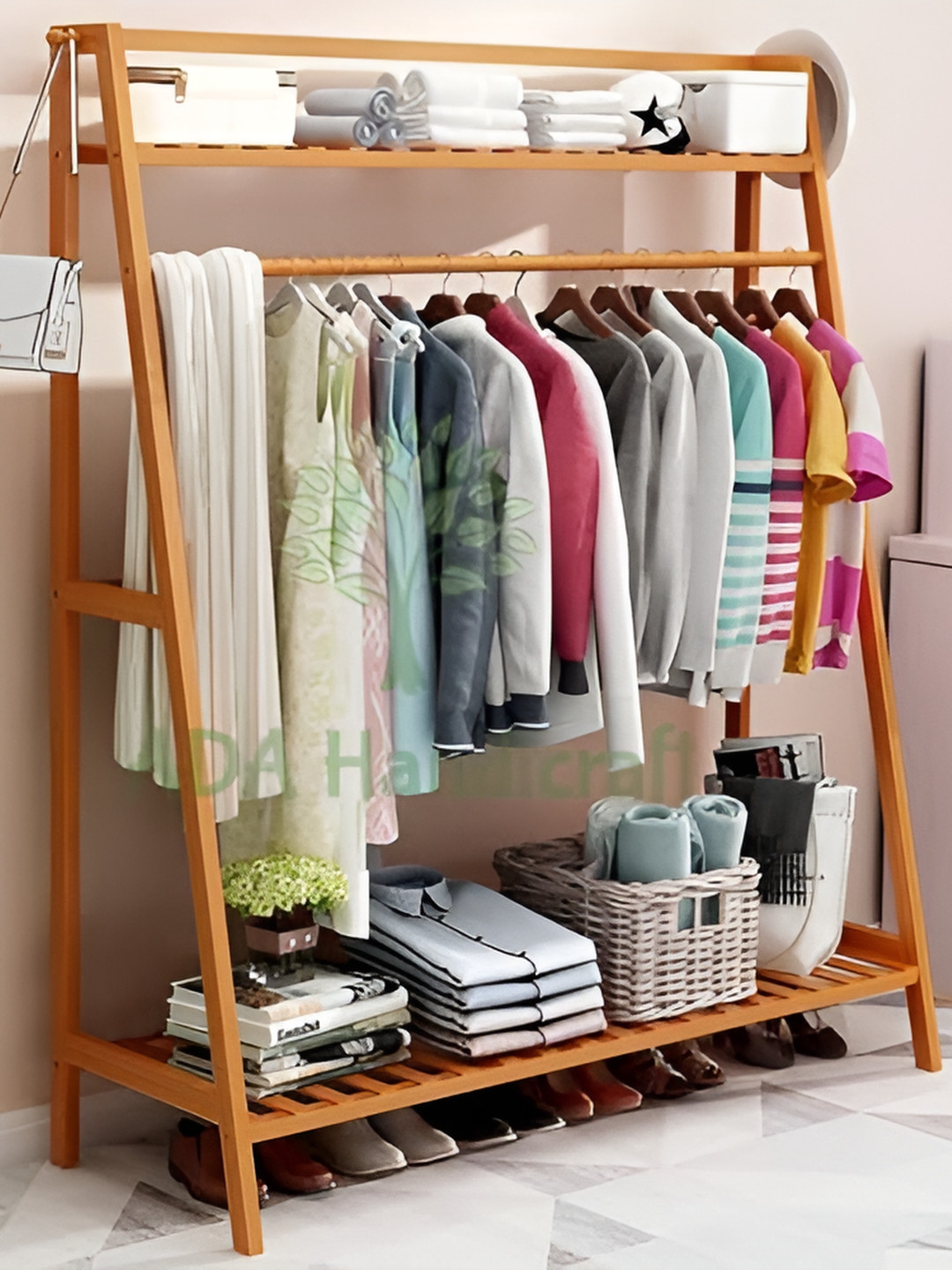 ADA Handicraft Beige  A Shape Bamboo Wardrobe Stand