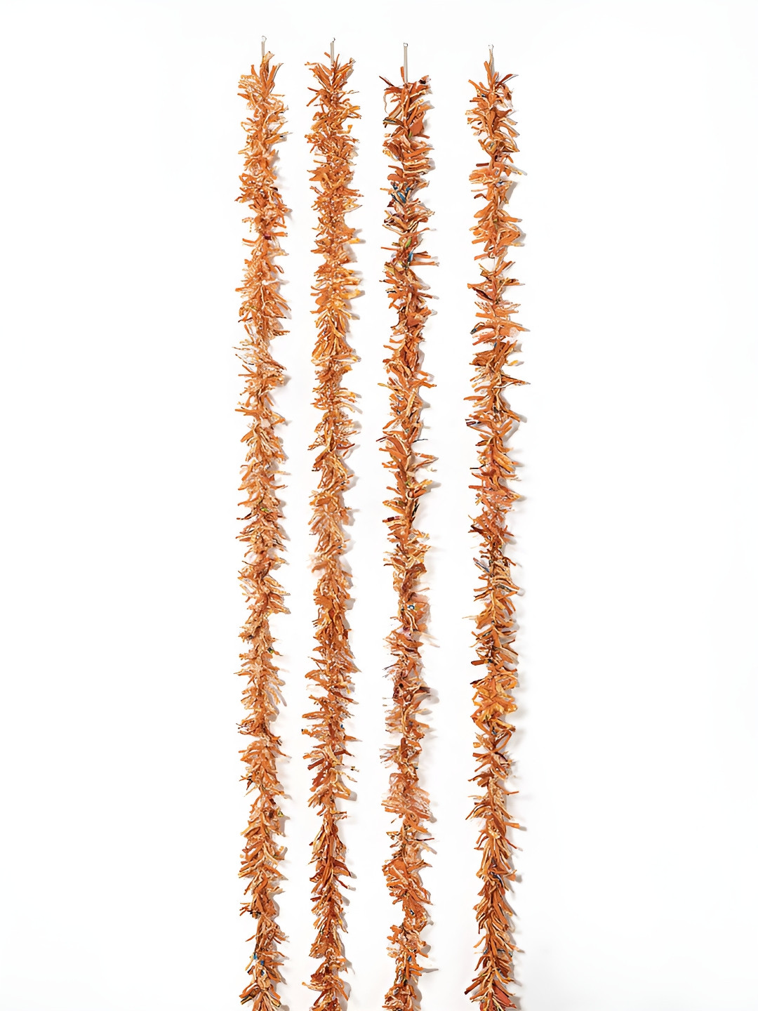 Contrast Living Mustard & White 4 Pcs Textured Pure Cotton Hanging Tinsels Festive Decor