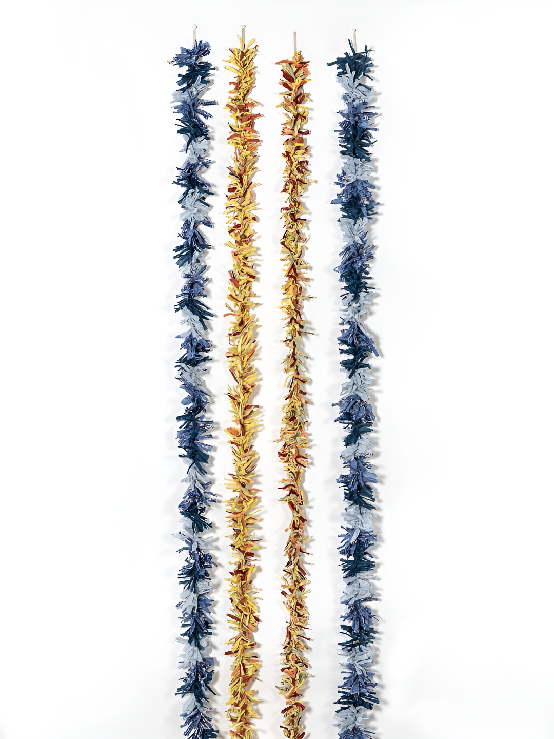 Contrast Living Blue & Yellow 4 Pieces Textured Hanging Tinsels Festive Decor