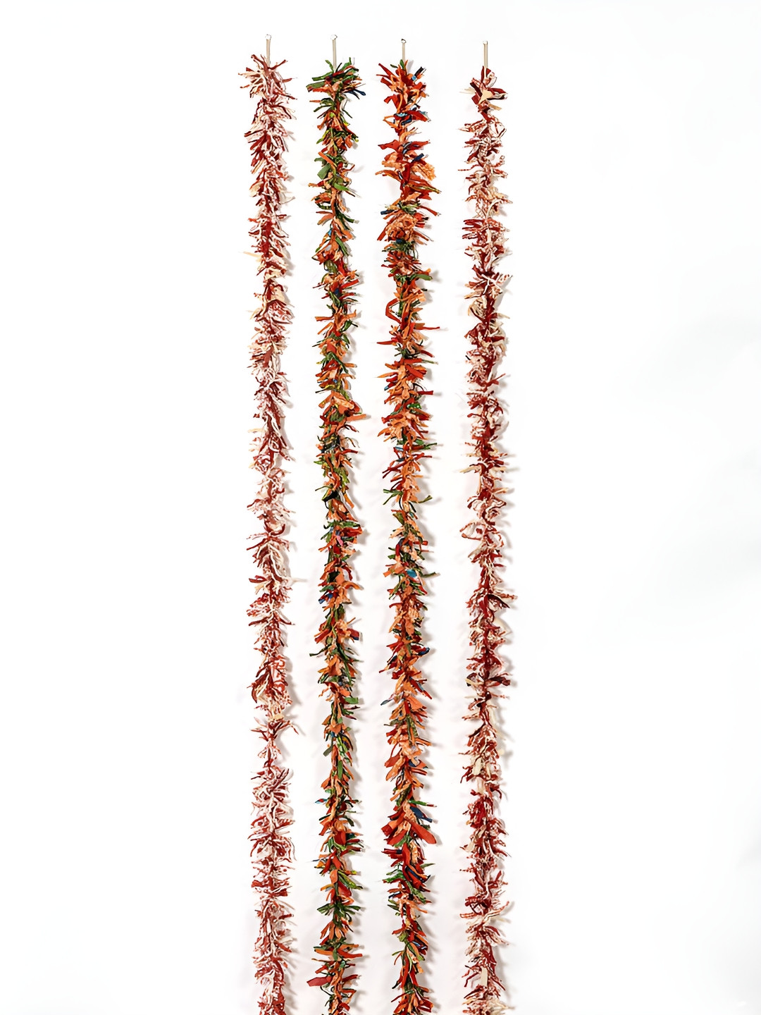 Contrast Living Orange & Red 4 Pieces Textured Pure Cotton Hanging Tinsels Festive Decor