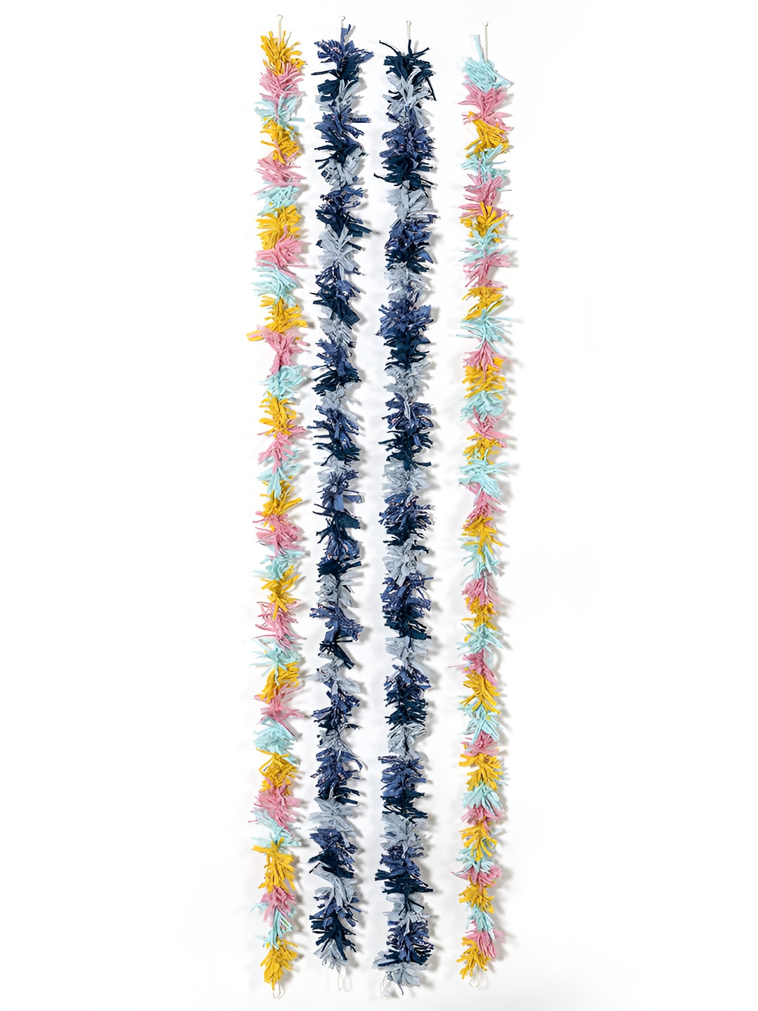 Contrast Living Yellow  & Blue 4 Pieces Textured Pure Cotton Hanging Tinsels Festive Decor