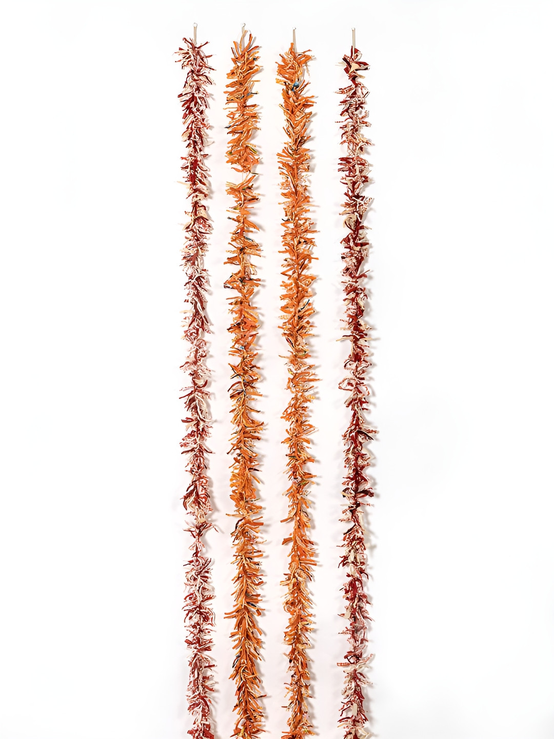 Contrast Living Orange & Red 4 Pieces Textured Pure Cotton Hanging Tinsels Festive Decor