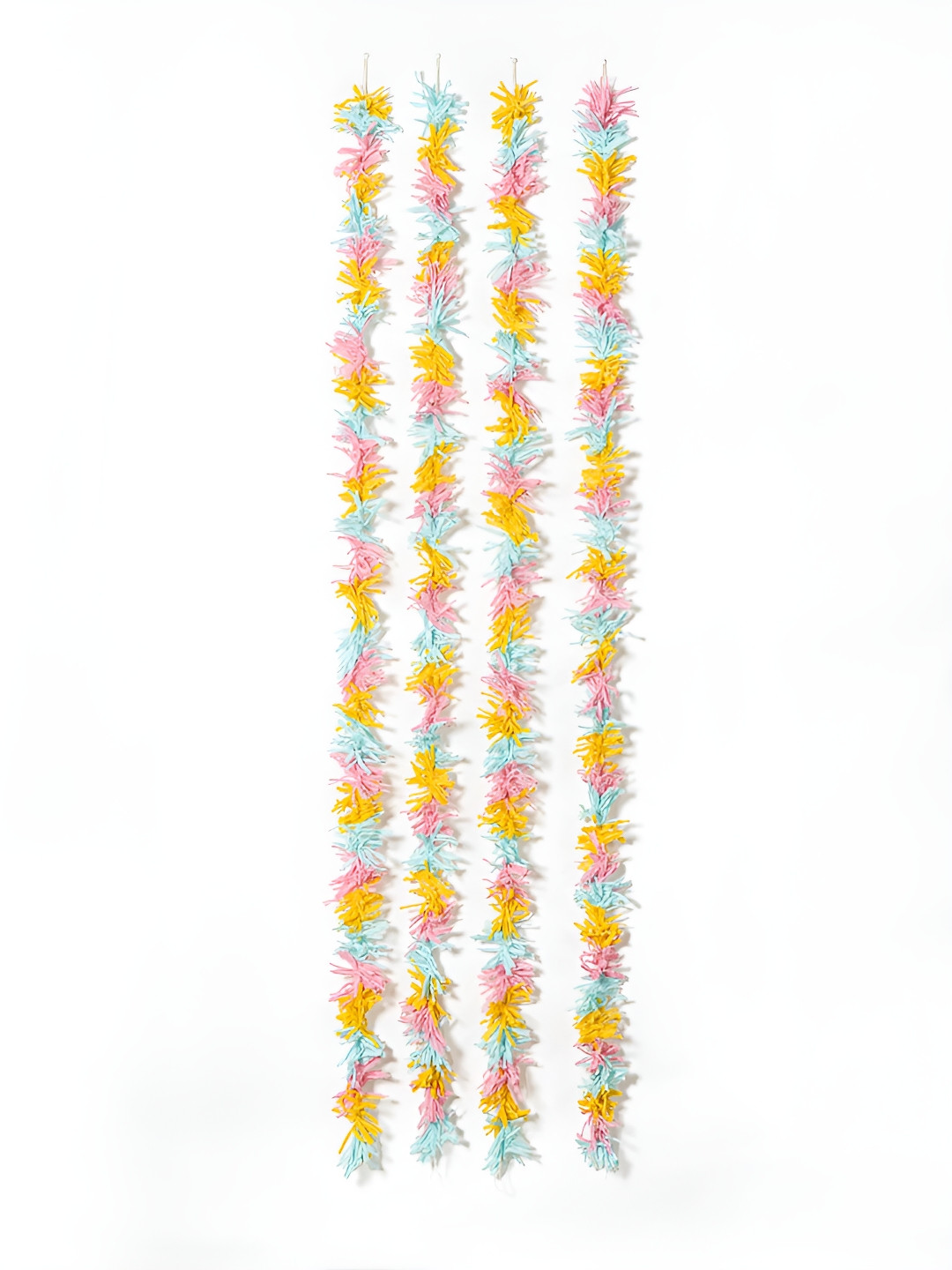 Contrast Living Yellow & Blue 4 Pieces Textured Pure Cotton Hanging Tinsels Festive Decor