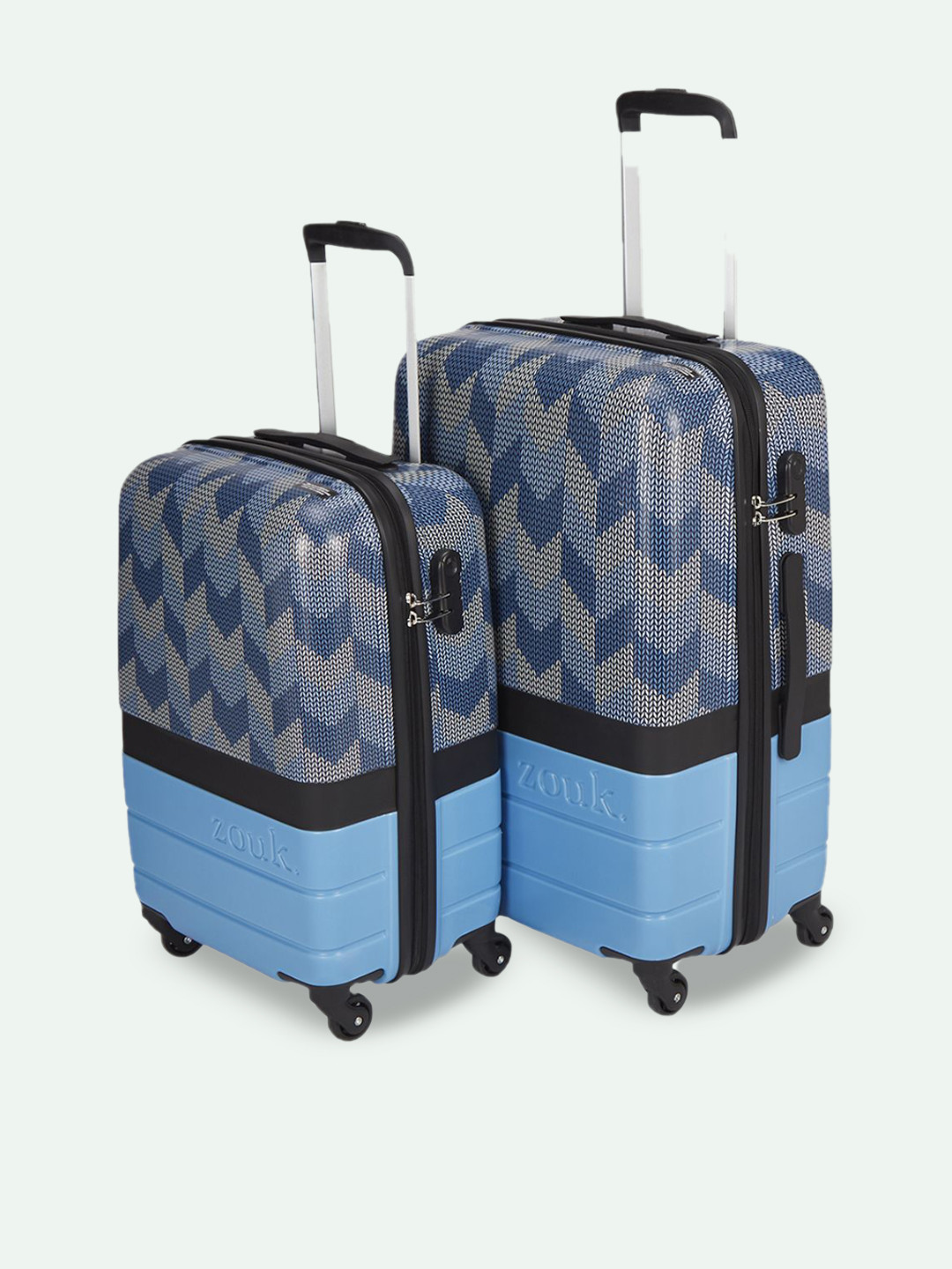 ZOUK Himachal Chevron Blue Set of 2 Cabin & Medium Raahi Trolley Bags