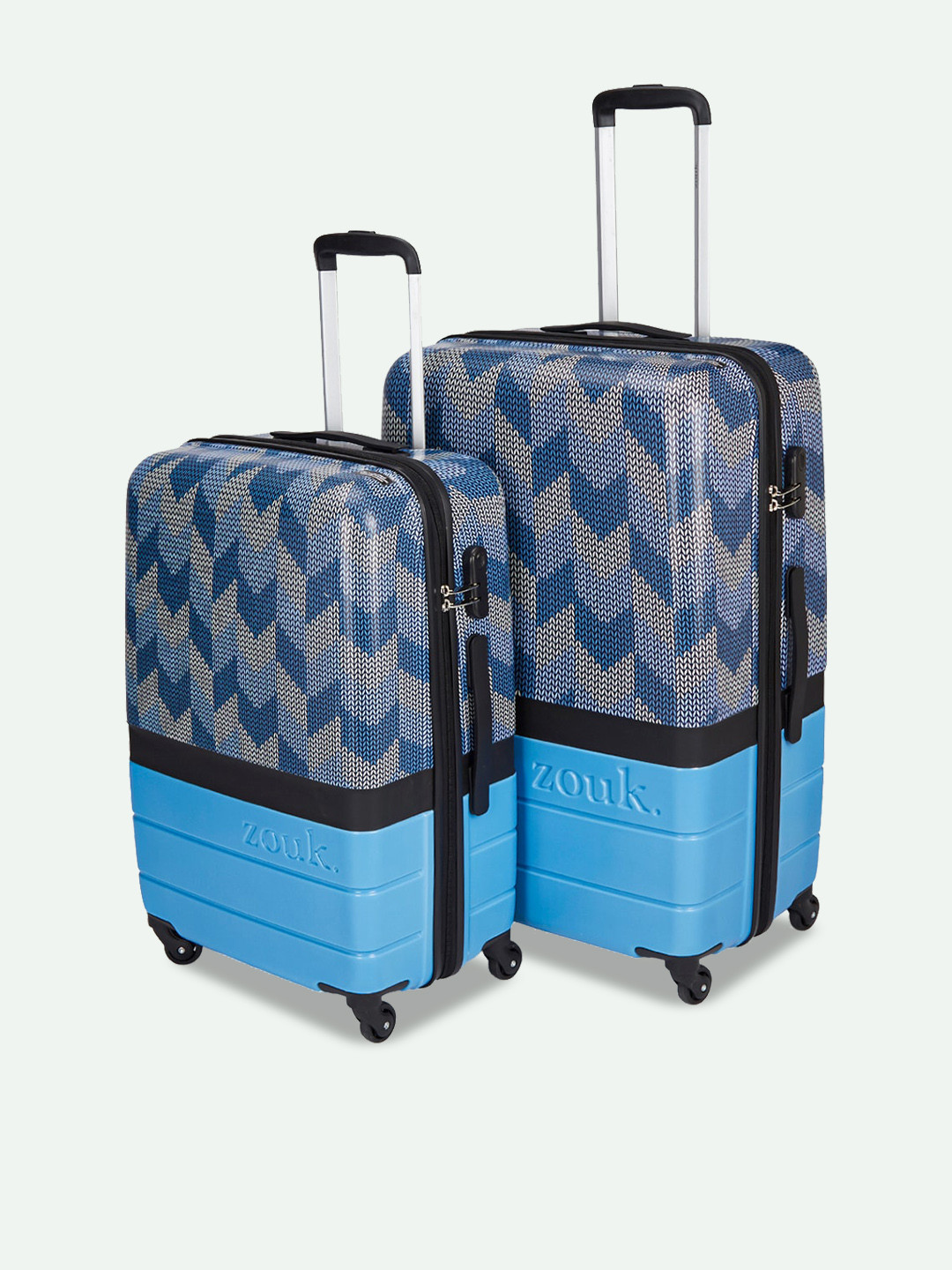 ZOUK Unisex Set of 2 Himachal Chevron Blue Medium & Large Raahi Trolley Bags