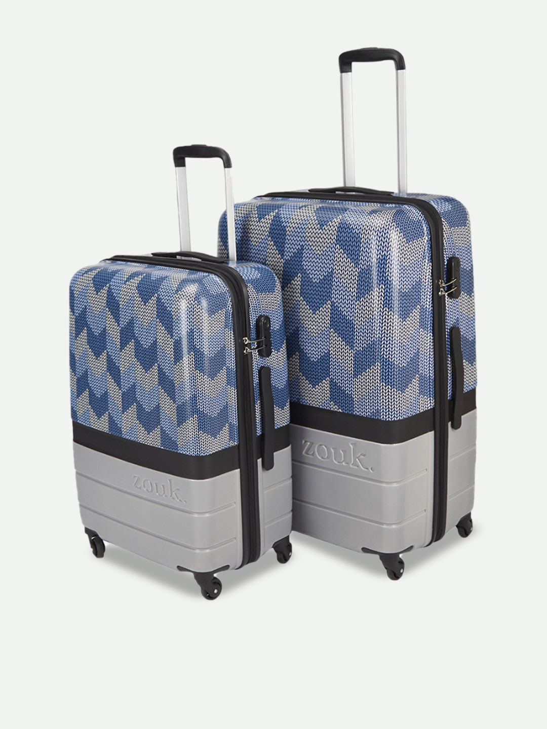 ZOUK Himachal Chevron Grey Set of 2 Medium & Large Raahi Trolley Bags