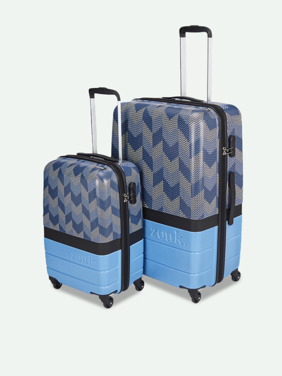 ZOUK Unisex Set of 2 Himachal Chevron Blue Raahi Cabin & Large Trolley Bags