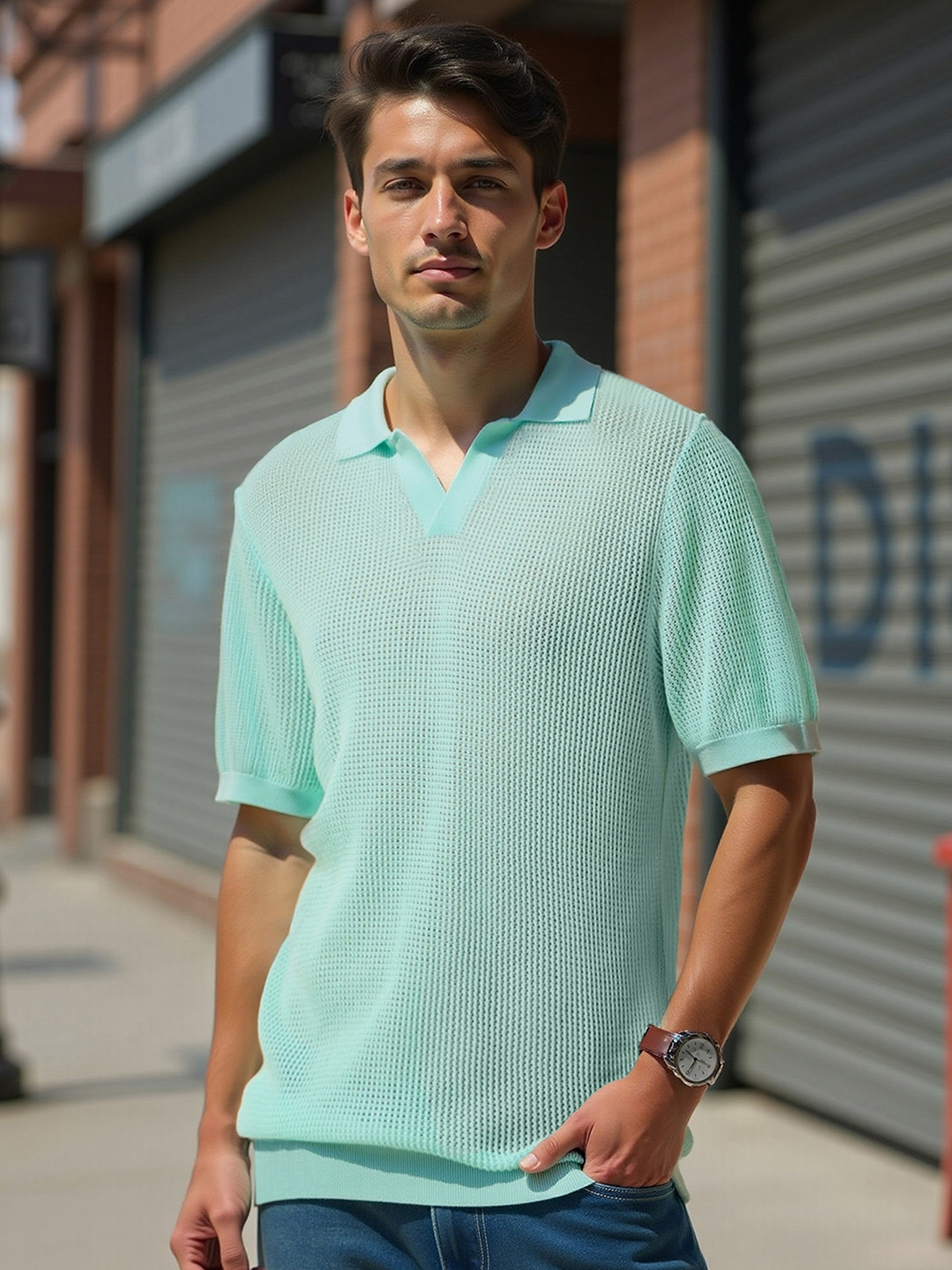 Bewakoof Men Self Design Polo Collar T- Shirt