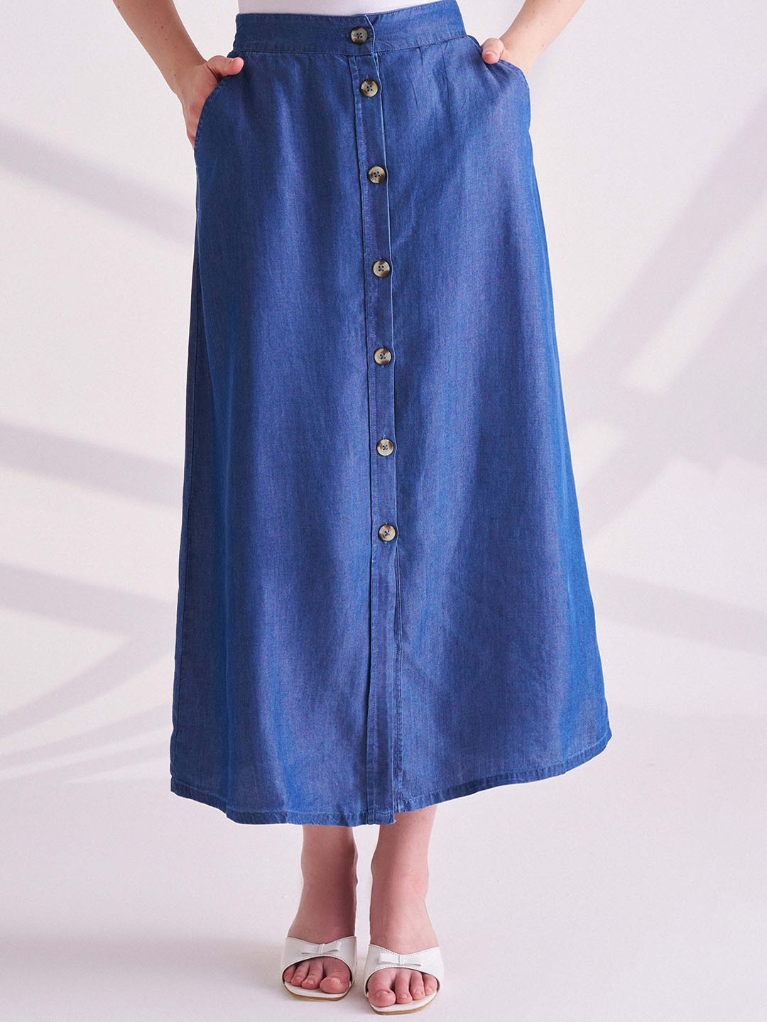 B.Copenhagen Denim A-Line Maxi Skirt