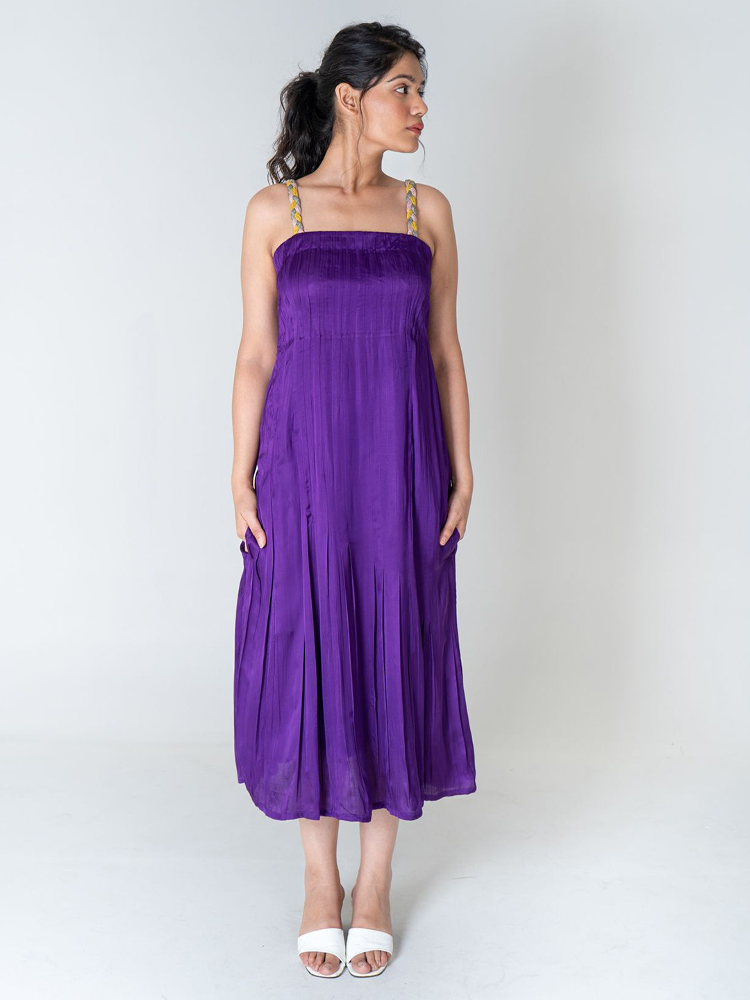 Neora Women Braided Shoulder Straps A-Line Maxi Dress