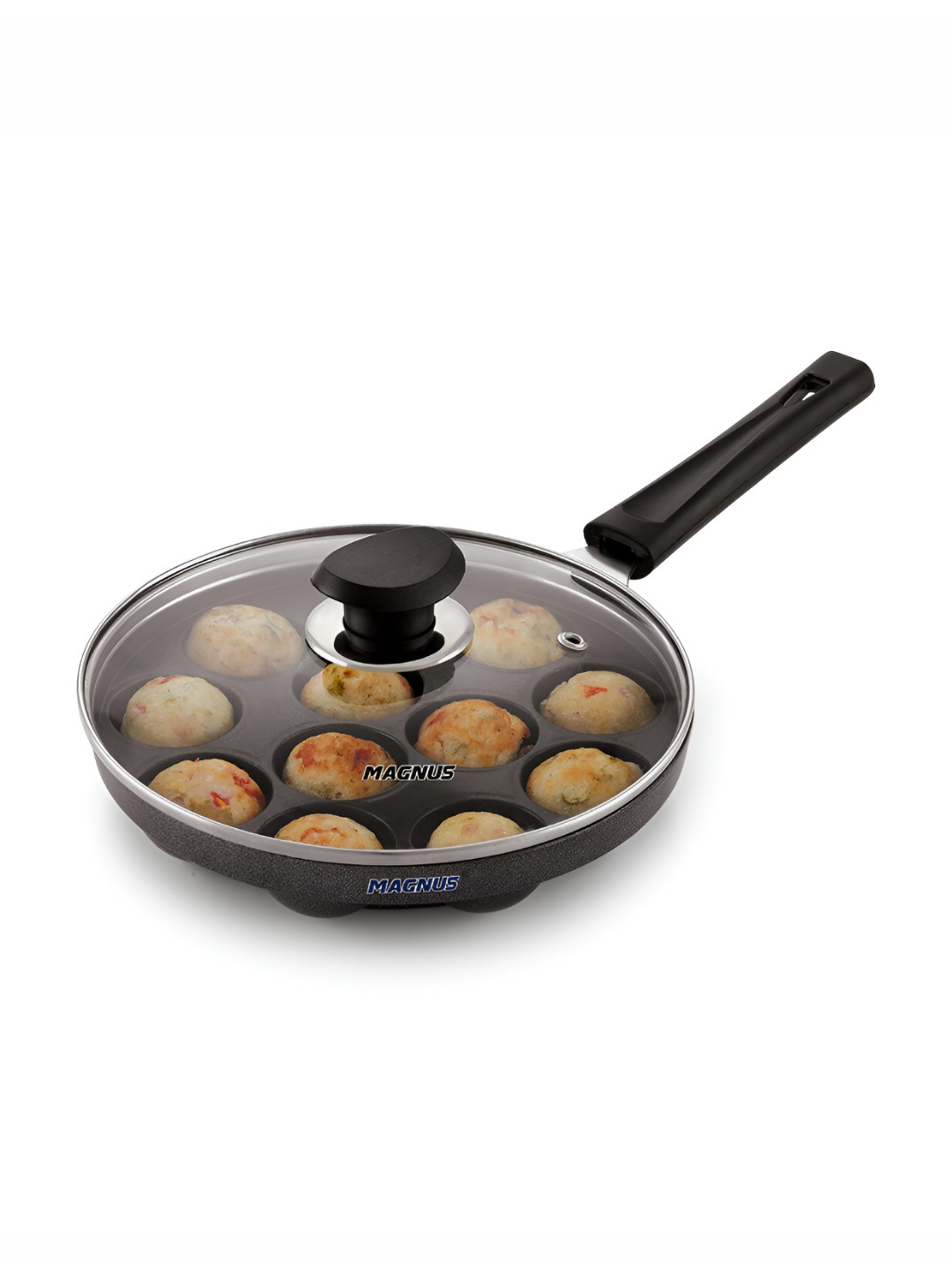 MAGNUS Black & Transparent Non-Stick Appam Maker with Glass Lid