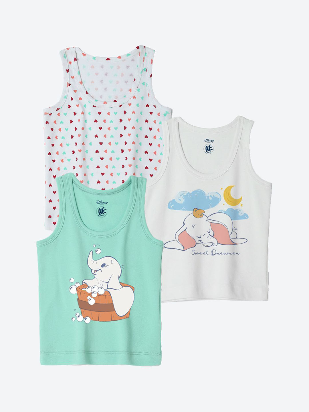 YK Disney Infants Pack Of 3 Dumbo Printed Sleeveless Innerwear Vests YKIFVDPO3003
