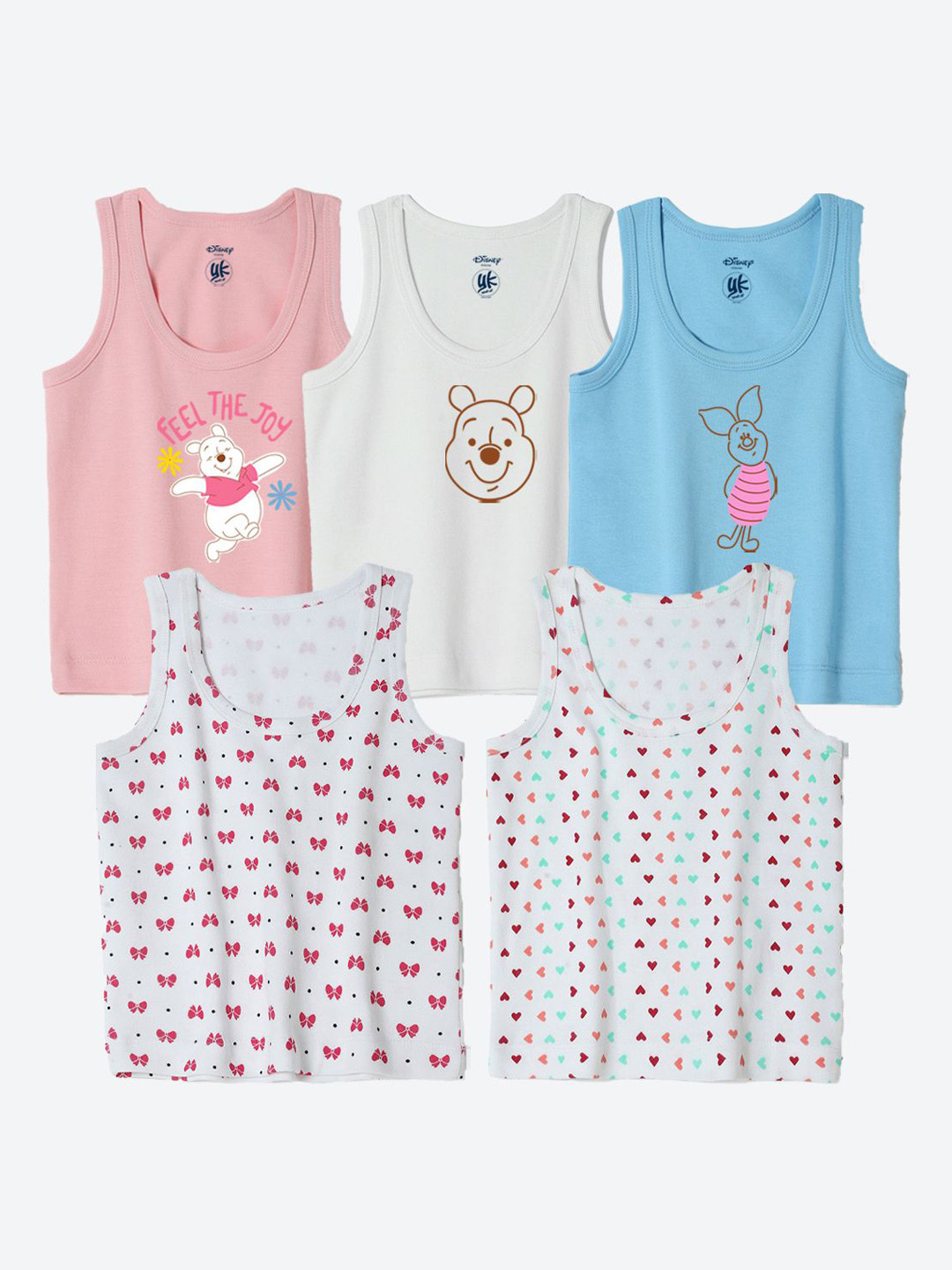 YK Disney Infants Pack Of 5 Winnie The Pooh Printed Basic Innerwear Vests YKIFVDPO5001
