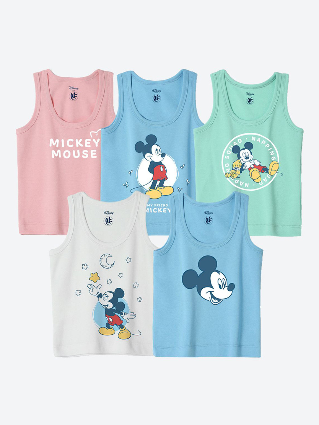 YK Disney Infants Pack Of 5 Mickey Mouse Printed Innerwear Vests