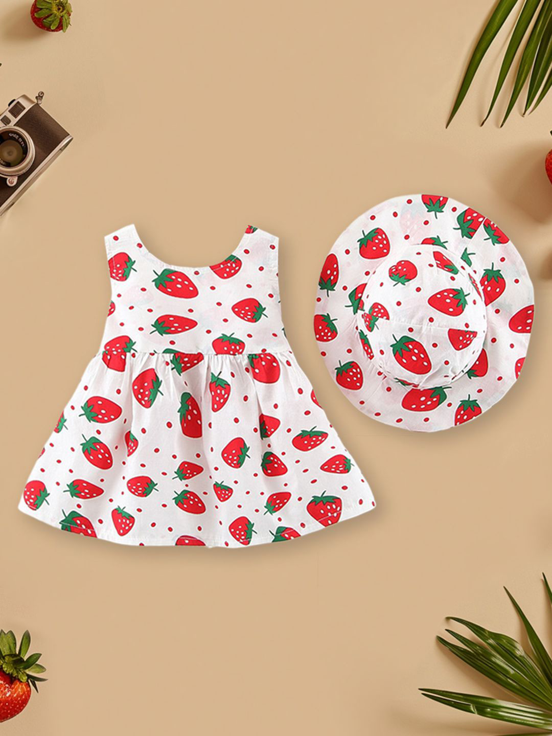 INCLUD Girls Print Fit & Flare Dress with Hat