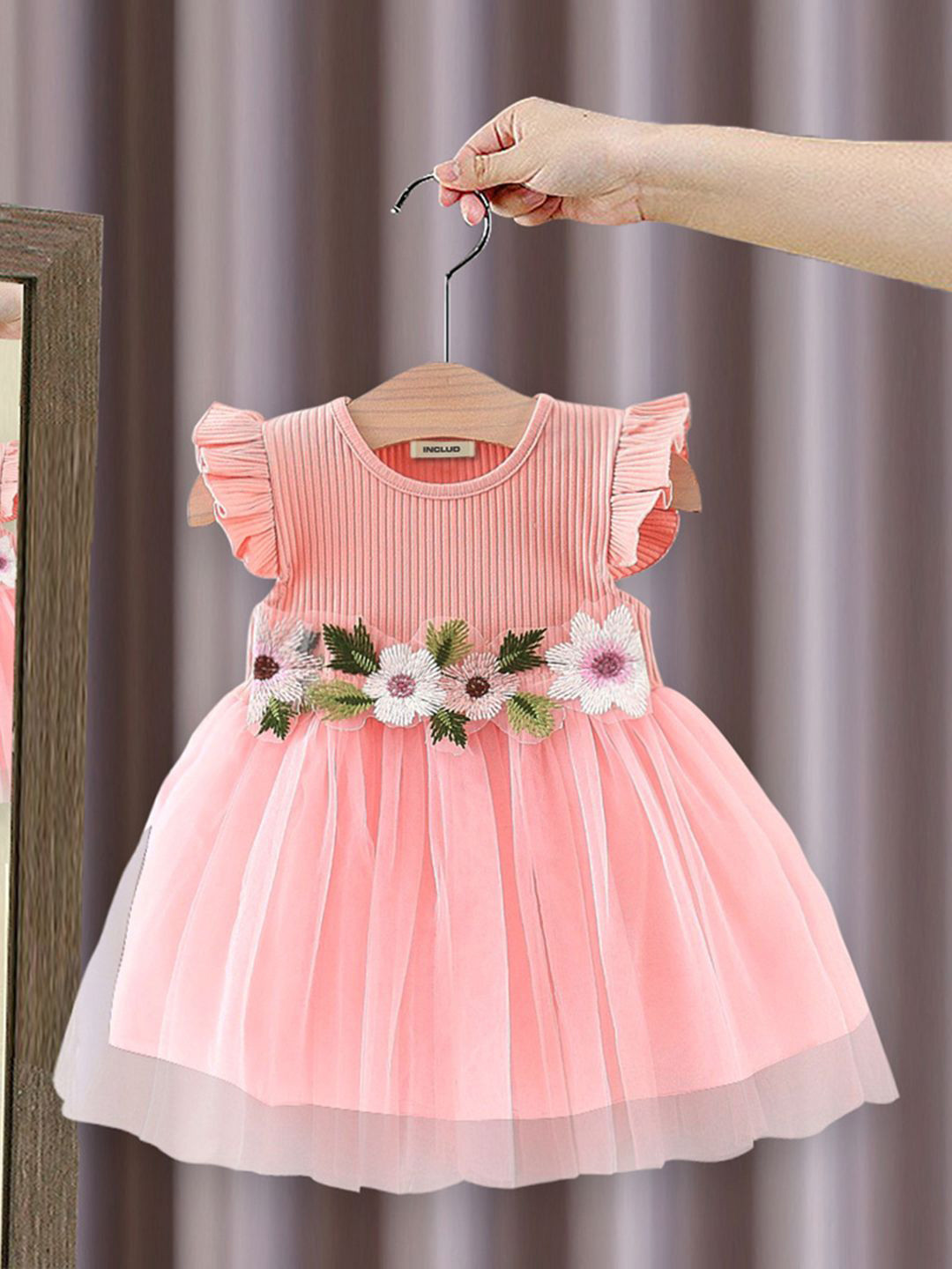 INCLUD Girls Cape Sleeves Fit & Flare Dress