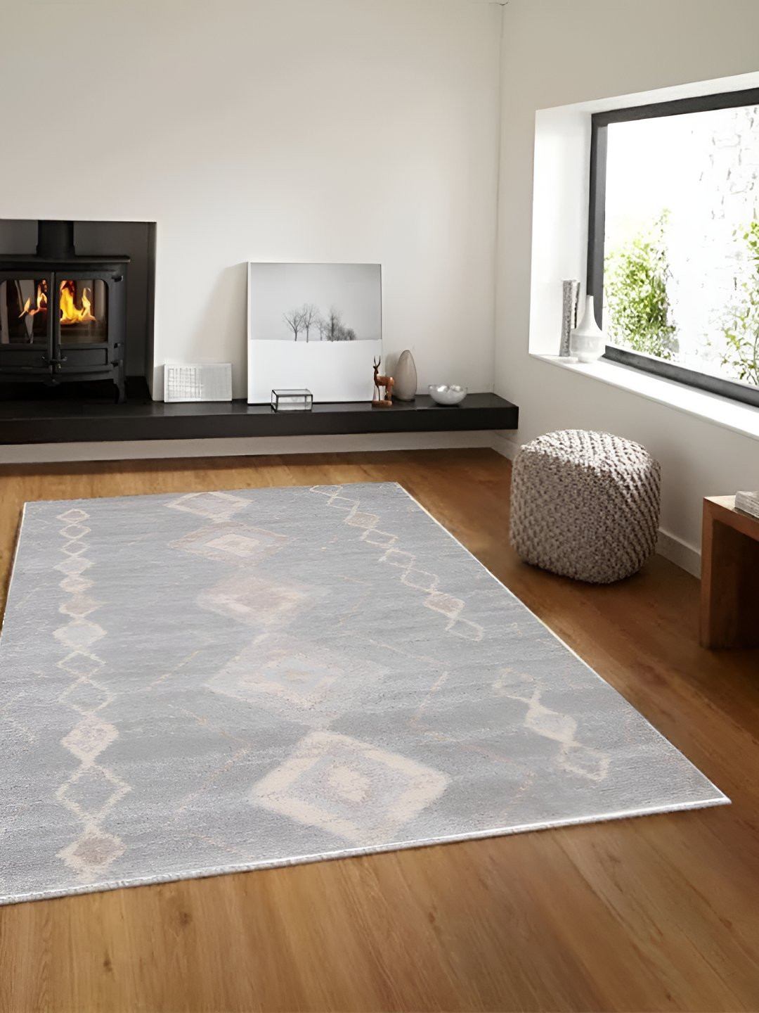 Sapana Carpet-Mats Silver-Toned & Beige Abstract Anti-Skid Carpet