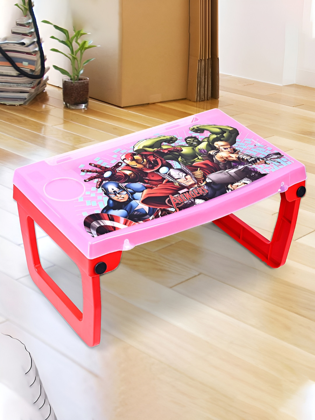 Kuber Industries Red Marvel Avengers Study Table with Cup Holder