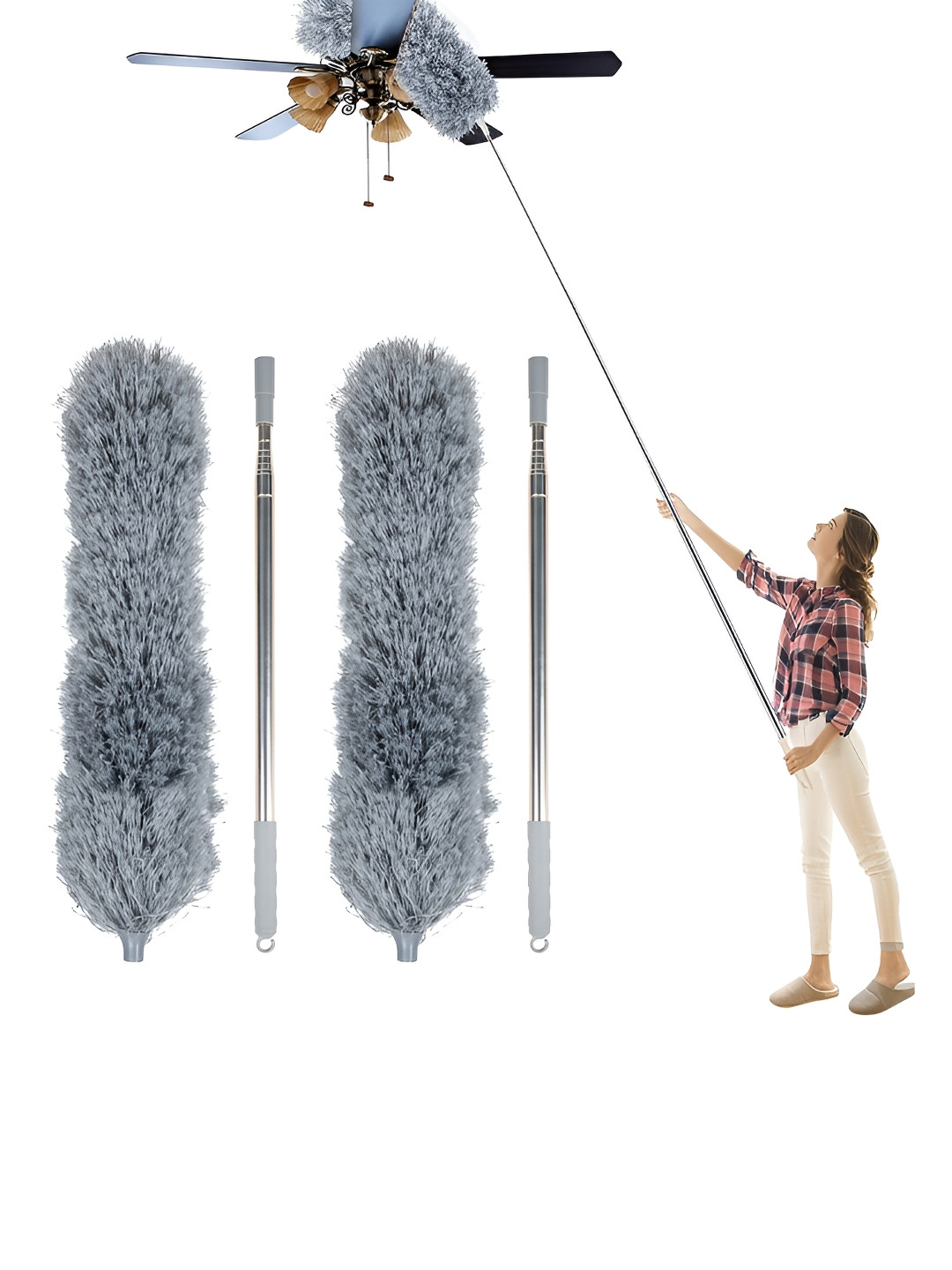 Kuber Industries 2 Pcs Ceiling Fan Duster with Long Rod