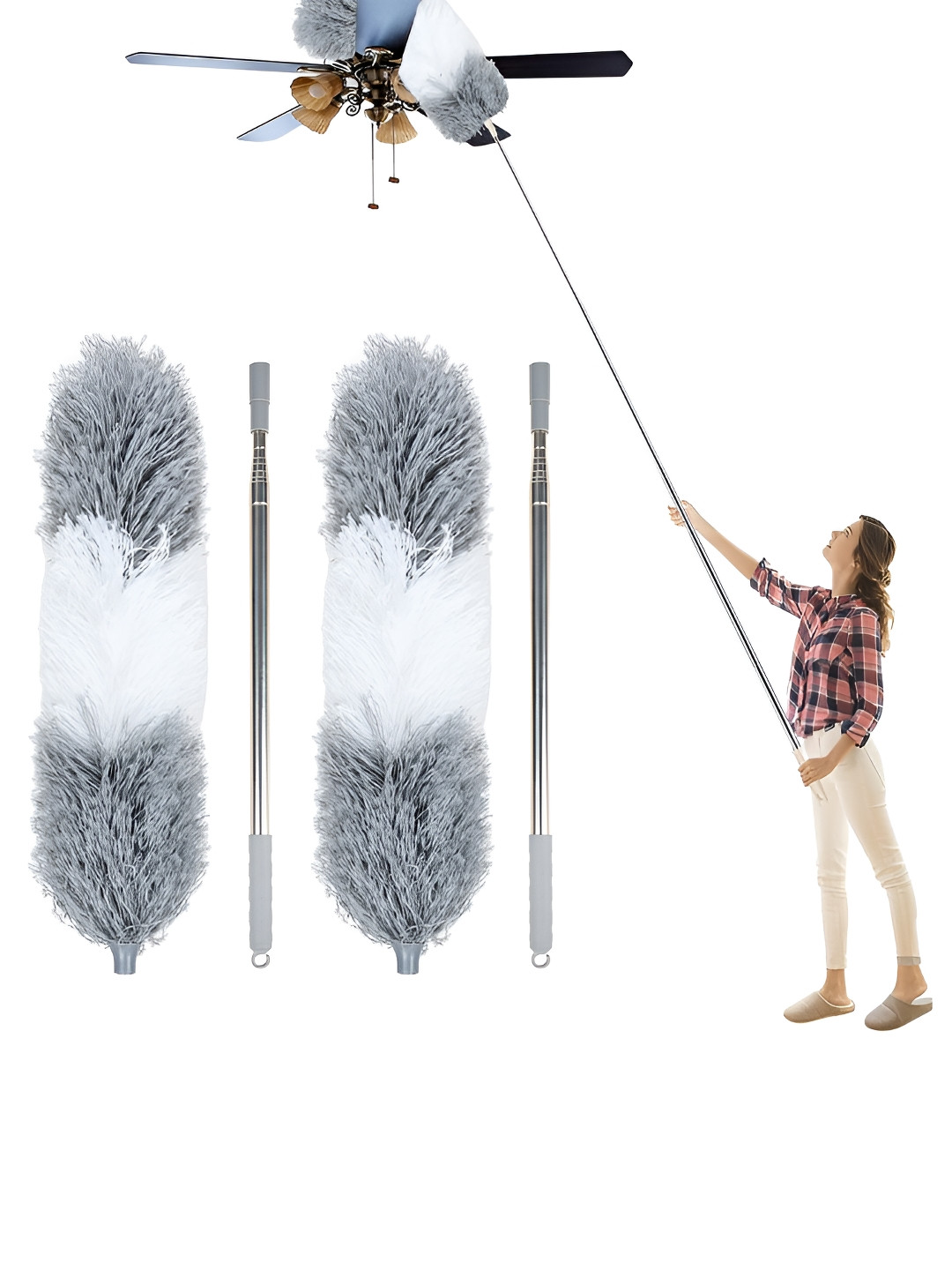 Kuber Industries Grey & White 2 piece Solid Polypropylene Cleansing Tools