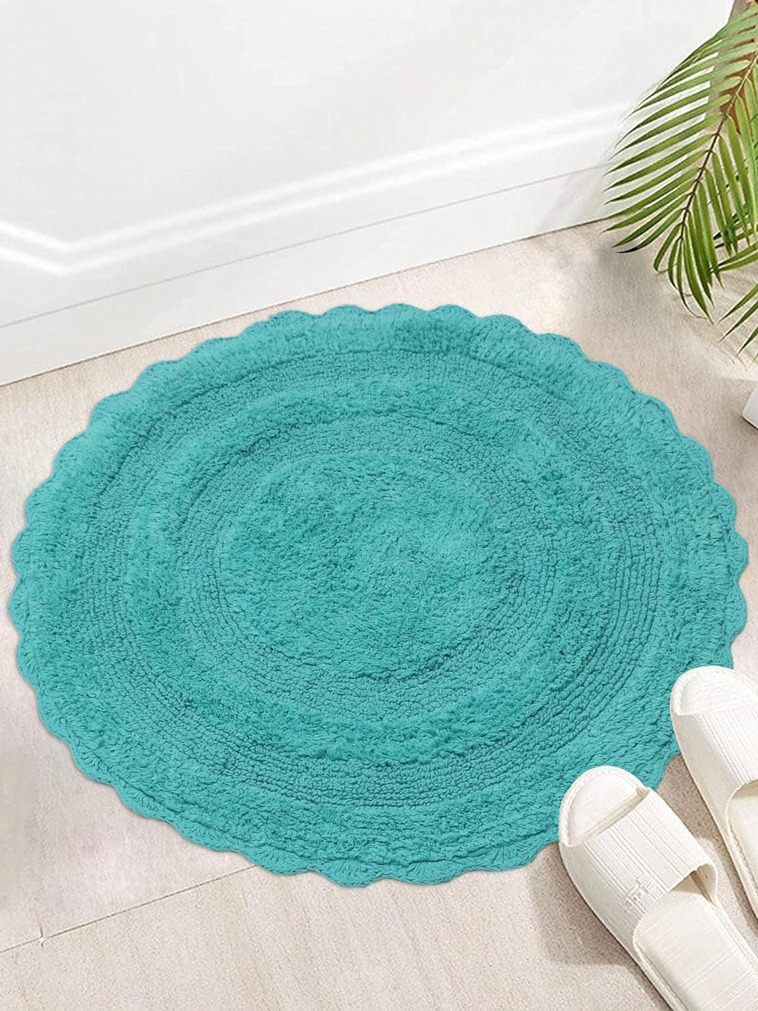 THE HOME TALK Turquoise-Blue 1300 GSM Cotton Bath Rugs