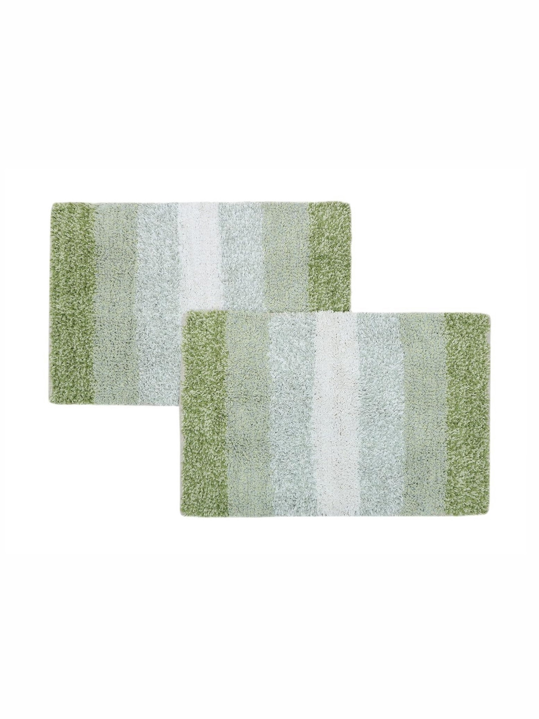 THE HOME TALK Green & White 2 Pieces 1300 GSM Cotton Striped Bath Rugs