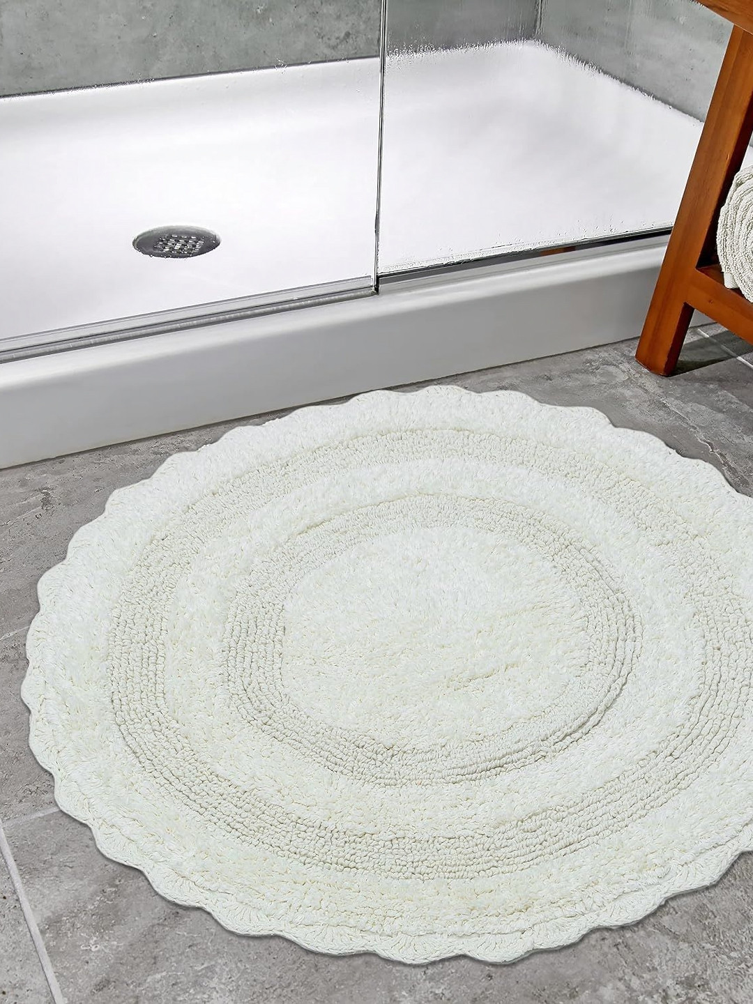 THE HOME TALK Off White 1300 GSM Cotton Bath Rug