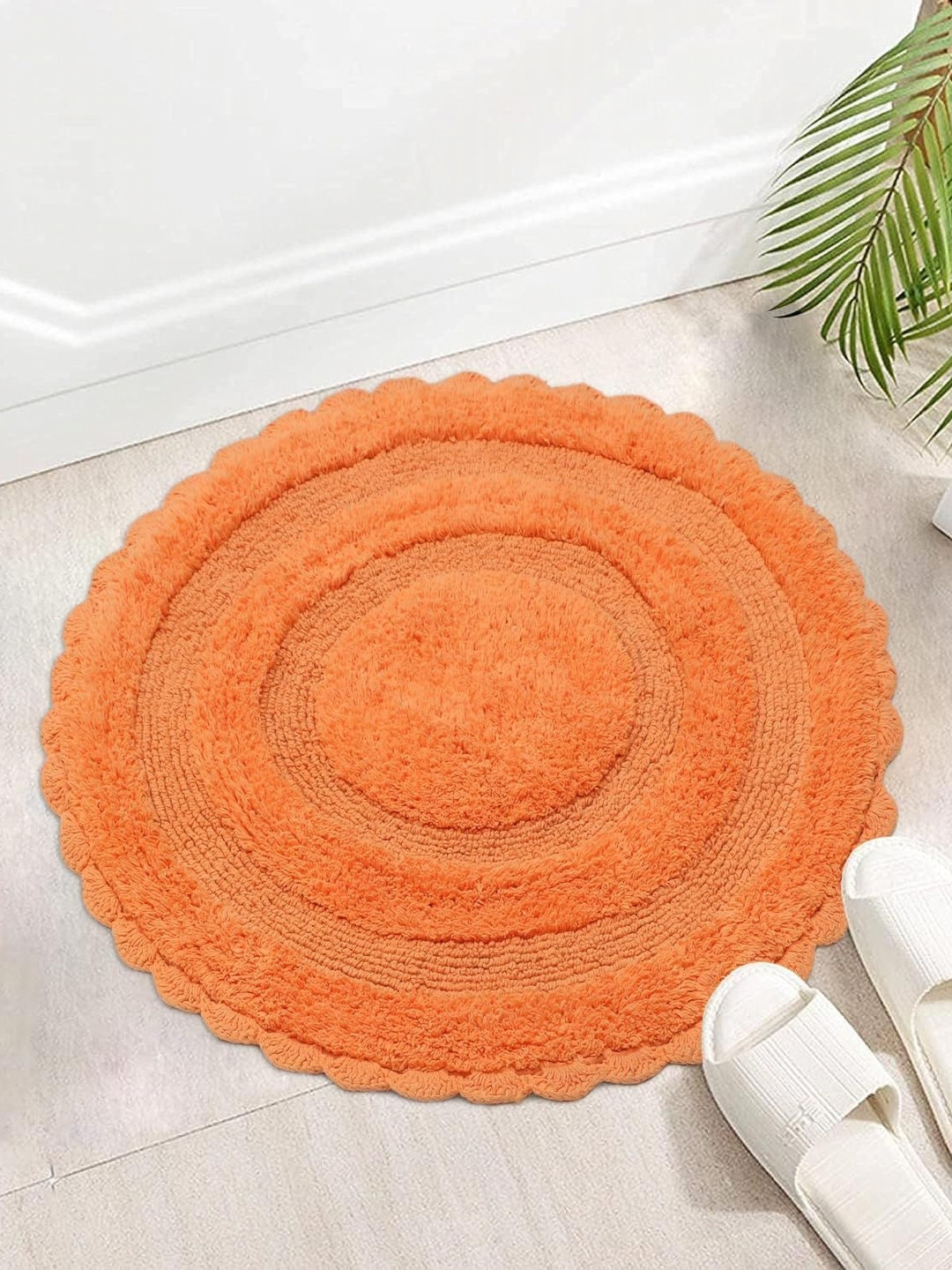 THE HOME TALK Orange Cotton Anti Skid Bath Rugs