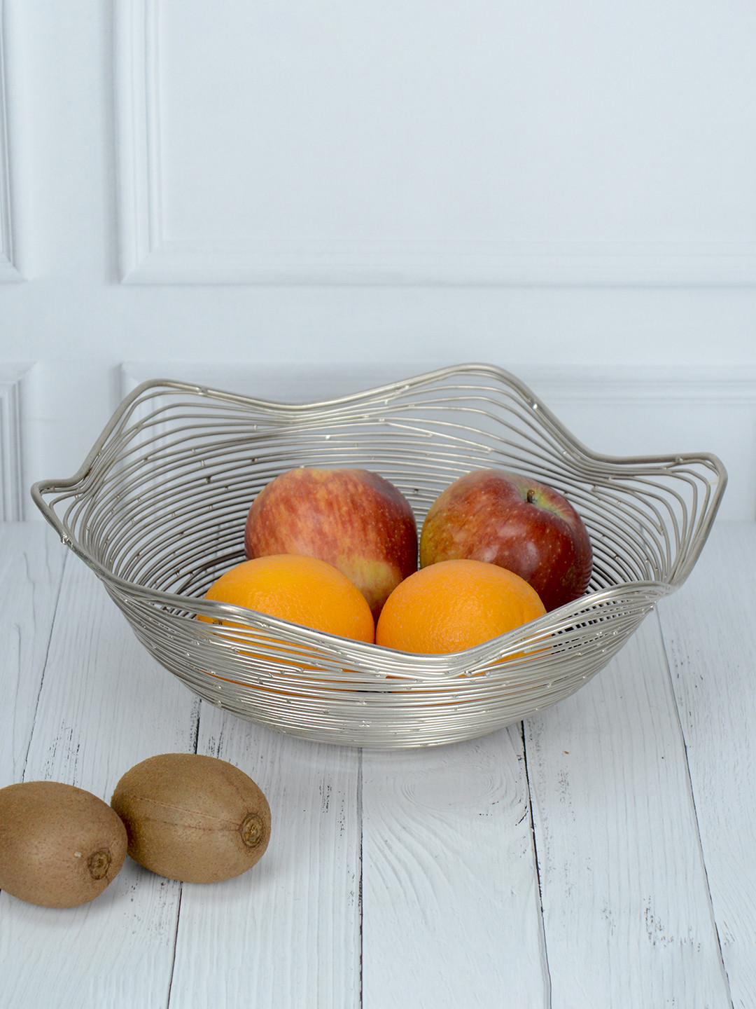 Maison Modern Silver toned Metal Floral Fruit and Vegetable Basket