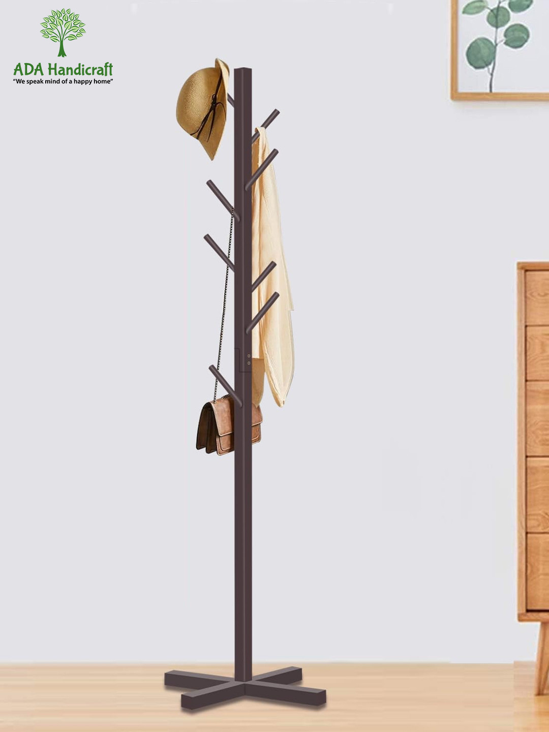 ADA Handicraft  Brown Bamboo 8 hook Coat Rack