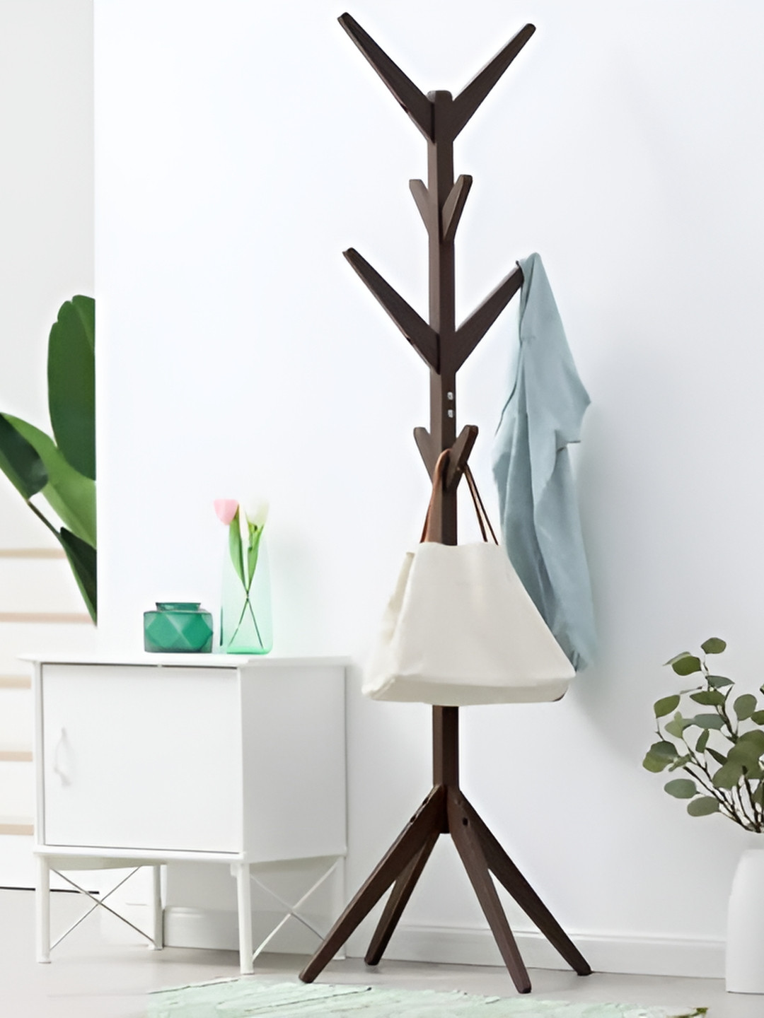 ADA Handicraft Brown 8 Tier Textured Bamboo Coat Stand
