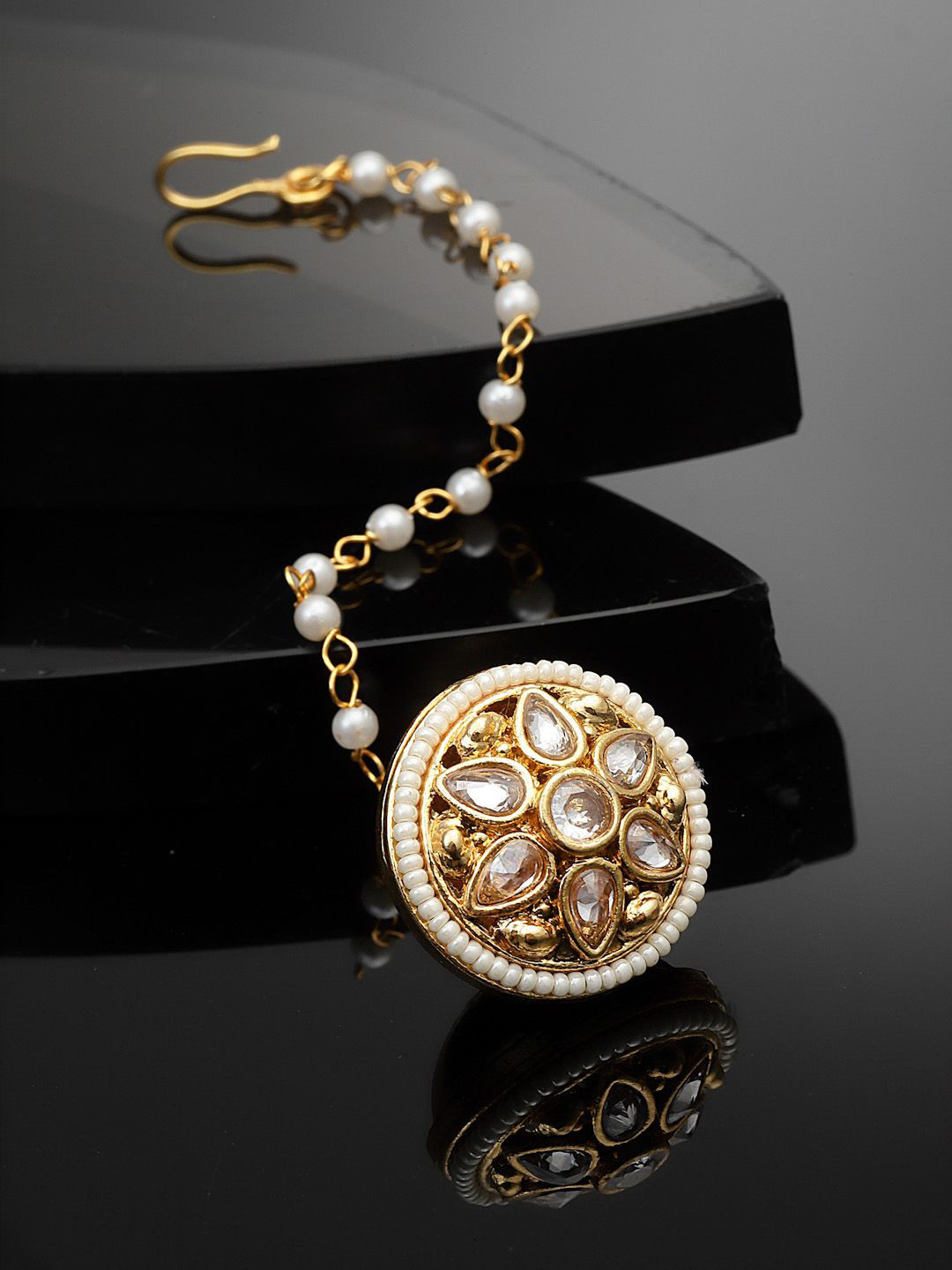 Sanjog Gold-Plated Kundan-Studded Bor Borla Maang Tikka