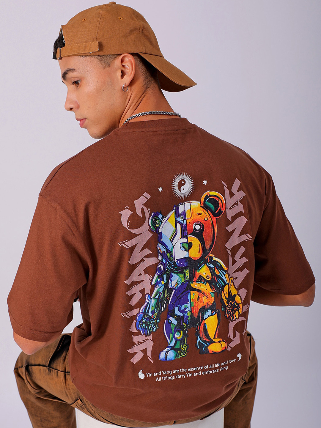 The Indian Garage Co Back Printed Pure Cotton Oversized Round Neck T-shirt