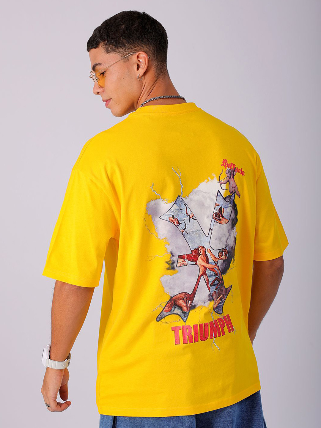 The Indian Garage Co Men Back Printed Boxy Oversized Round Neck T-shirt